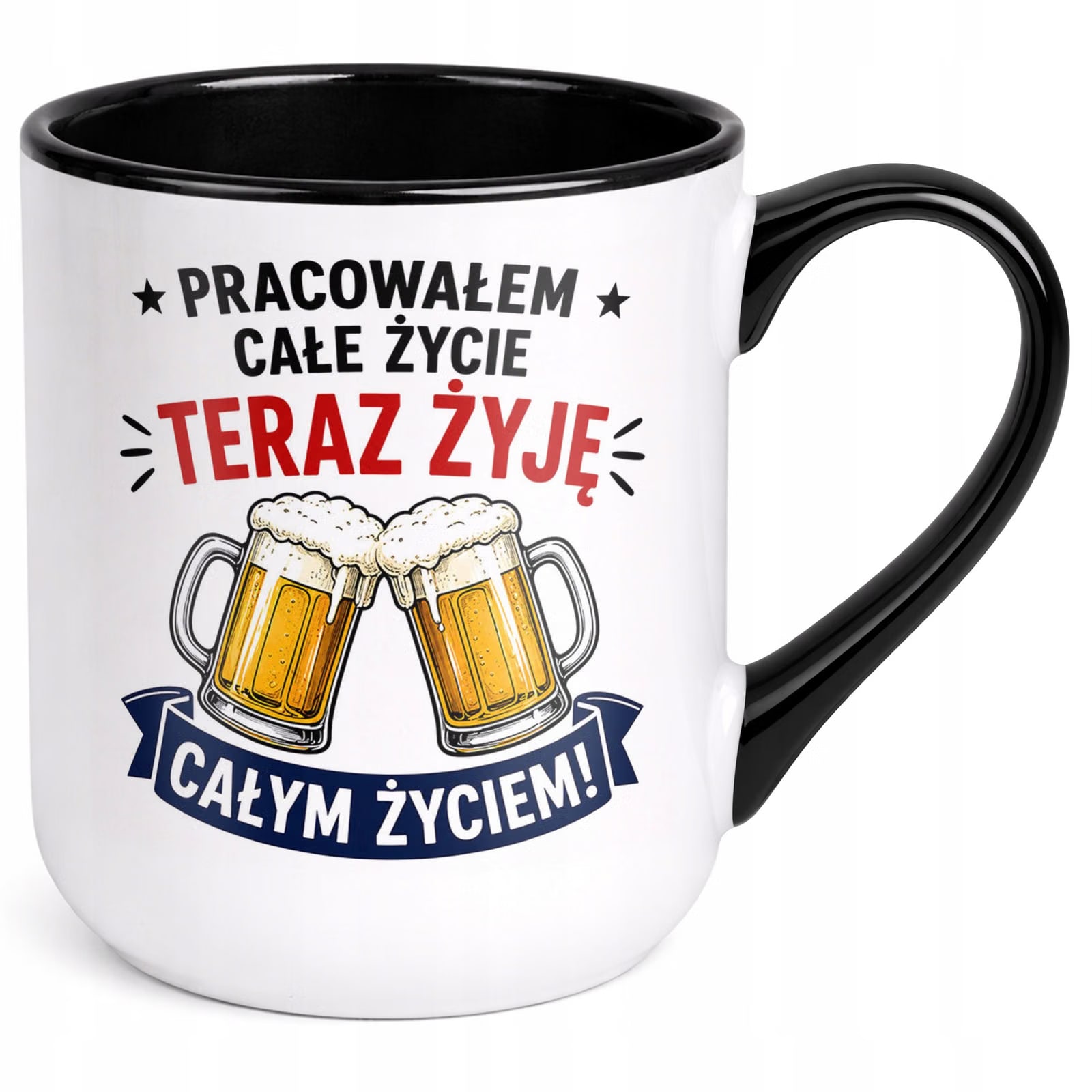 Kubek z nadrukiem Premium Czarny Emerytura Dla Emeryta Upominek Prezent
