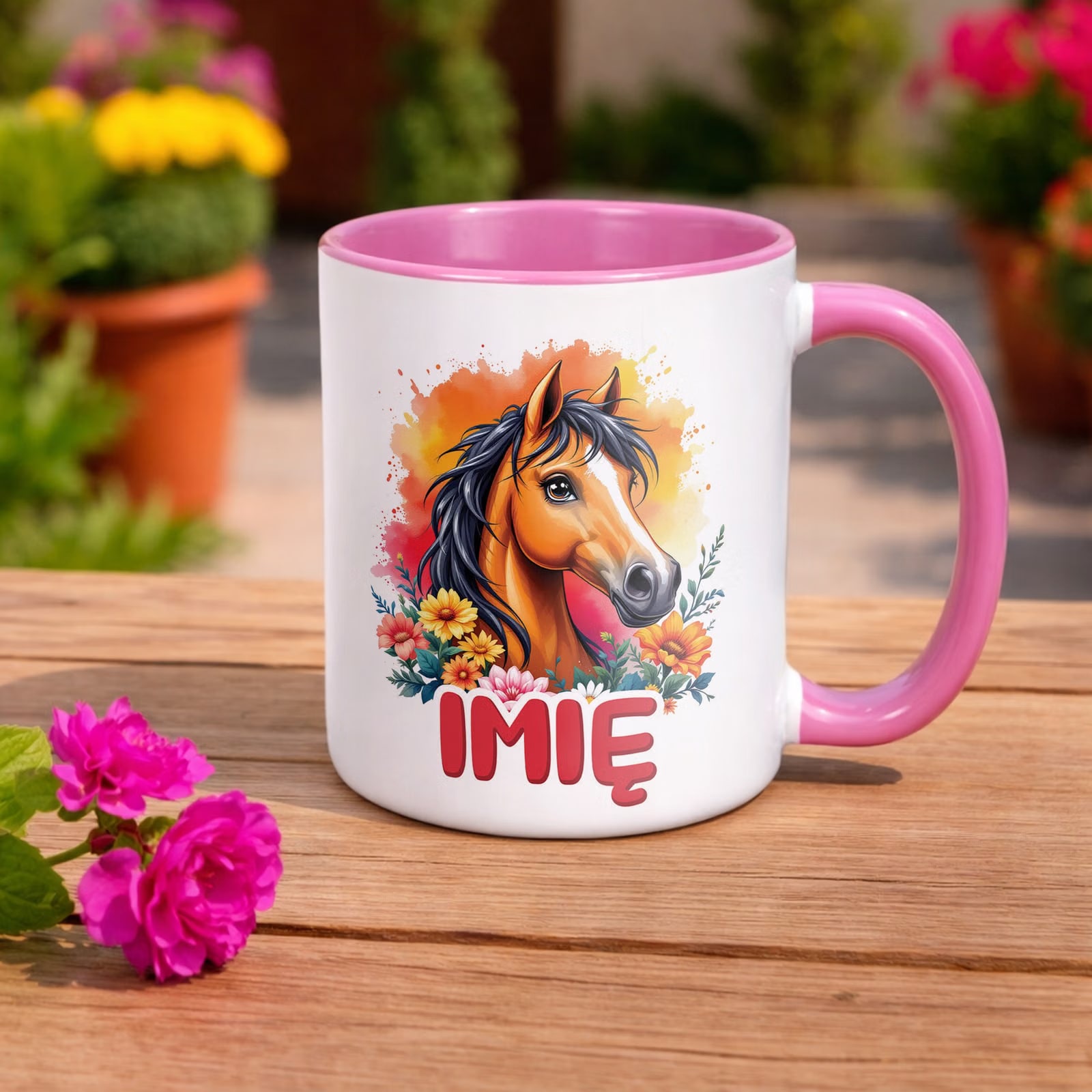 Kubek Różowy Personalizowany Z Koniem Koń Słodki Dla Dzieci