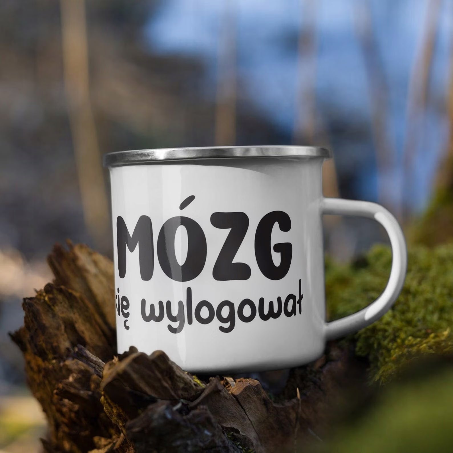 Kubek Emaliowany Mózg Się Wylogował Zabawny z Nadrukiem Biały Metalowy
