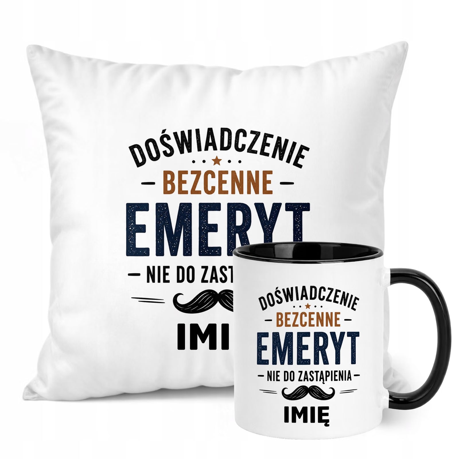 Zestaw Personalizowany Kubek Czarny Poduszka Emerytura Upominek Prezent