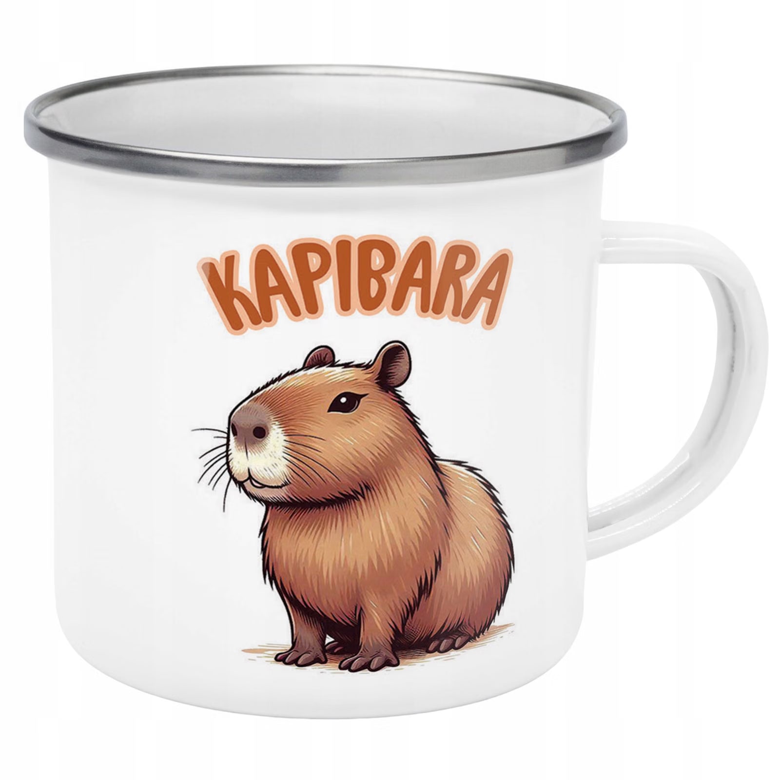 Kubek Emaliowany Kapibara Capybara Zwierzak z Nadrukiem Biały Metalowy