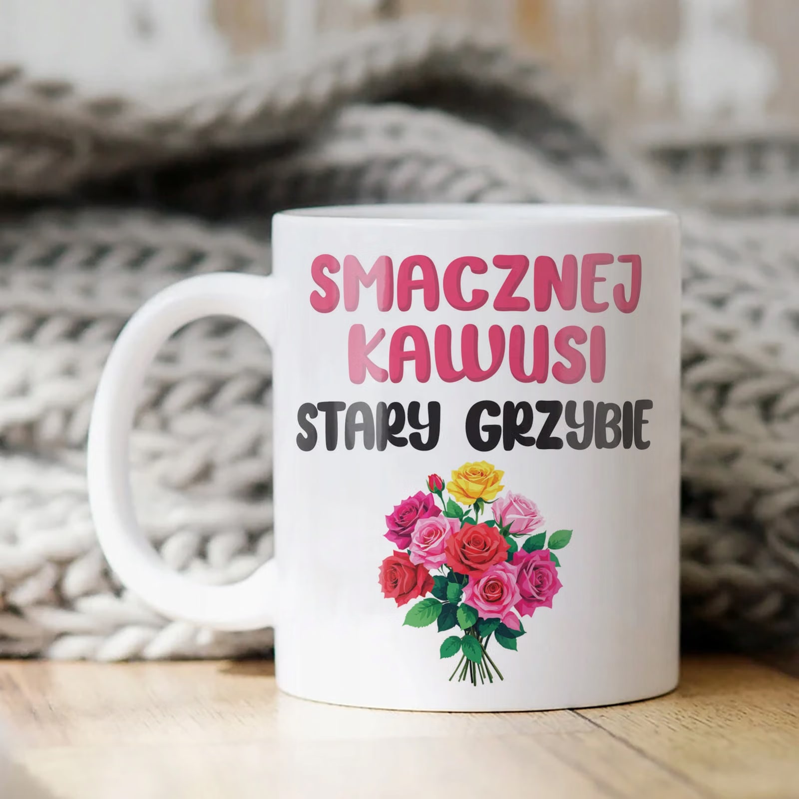 Kubek ceramiczny Smacznej Kawusi Stary Grzybie Śmieszny Zabawny Prezent