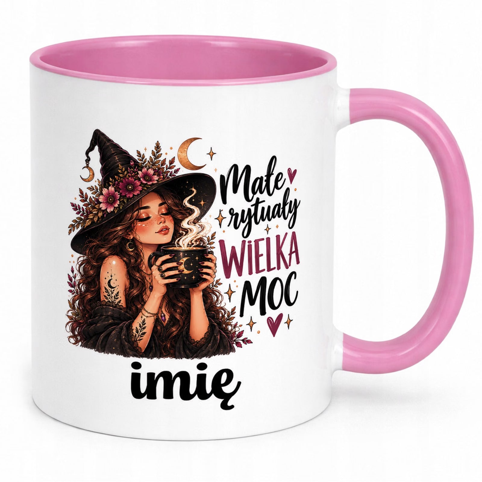 Kubek Różowy Personalizowany z Nadrukiem Dla Kobiet Czarownica Wiedźma