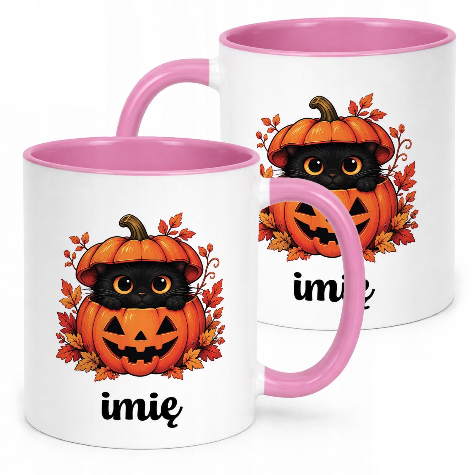 Kubek Różowy Personalizowany z Nadrukiem Halloween Jesień Prezent Upominek