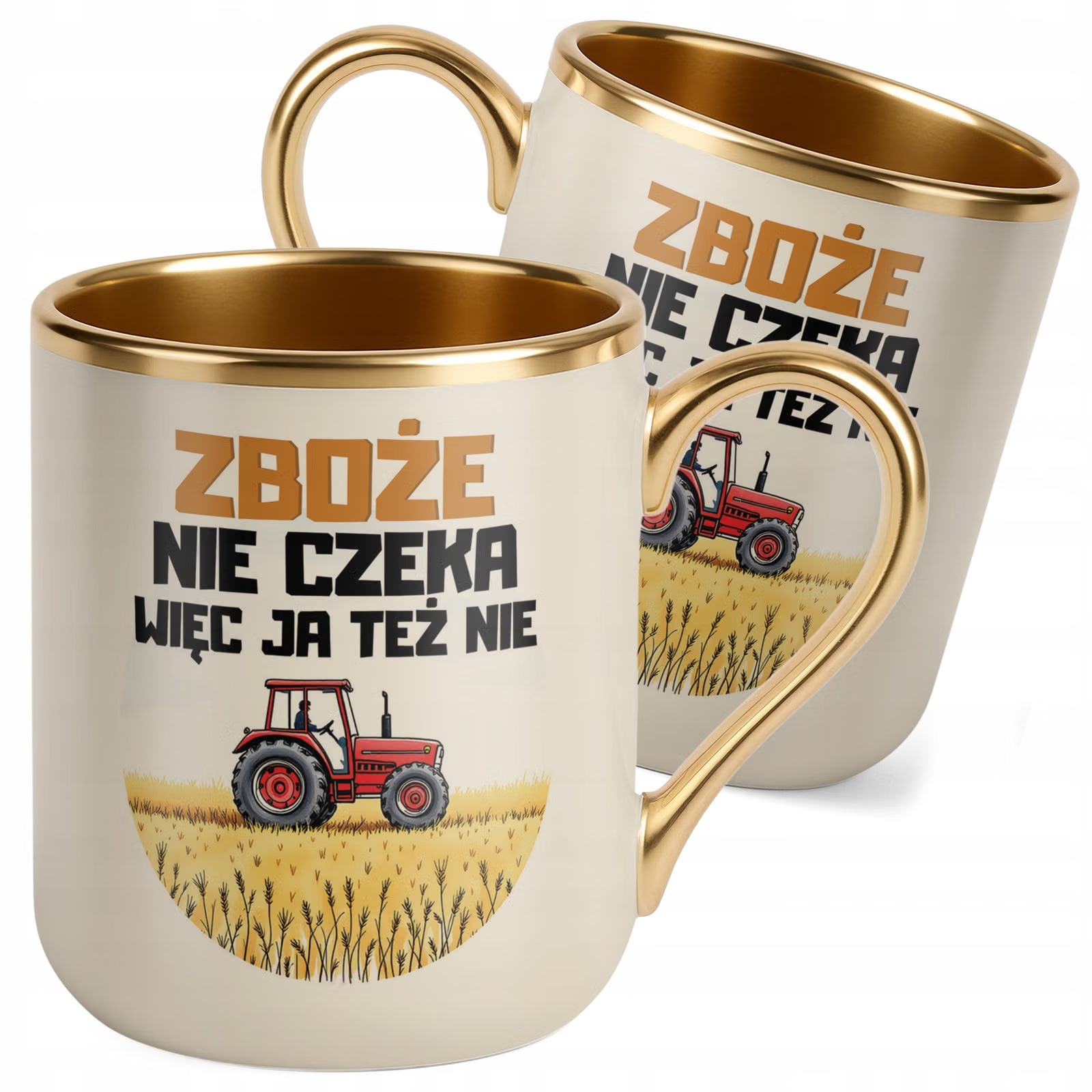 Kubek Premium Złoty Ecru Rolnik Dla Rolnika Traktor Zabawny Prezent