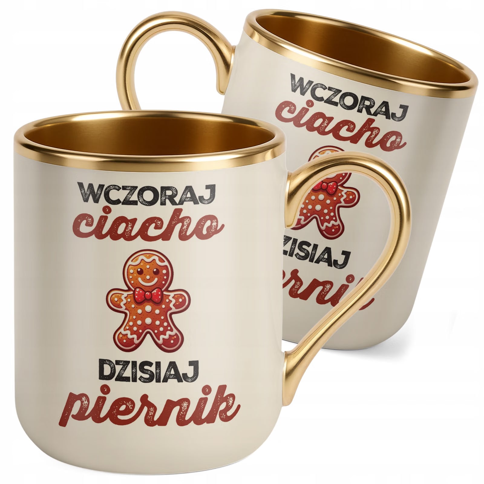 Kubek Premium Złoty Ecru Wczoraj Ciacho Dzisiaj Piernik Zabawny Urodziny