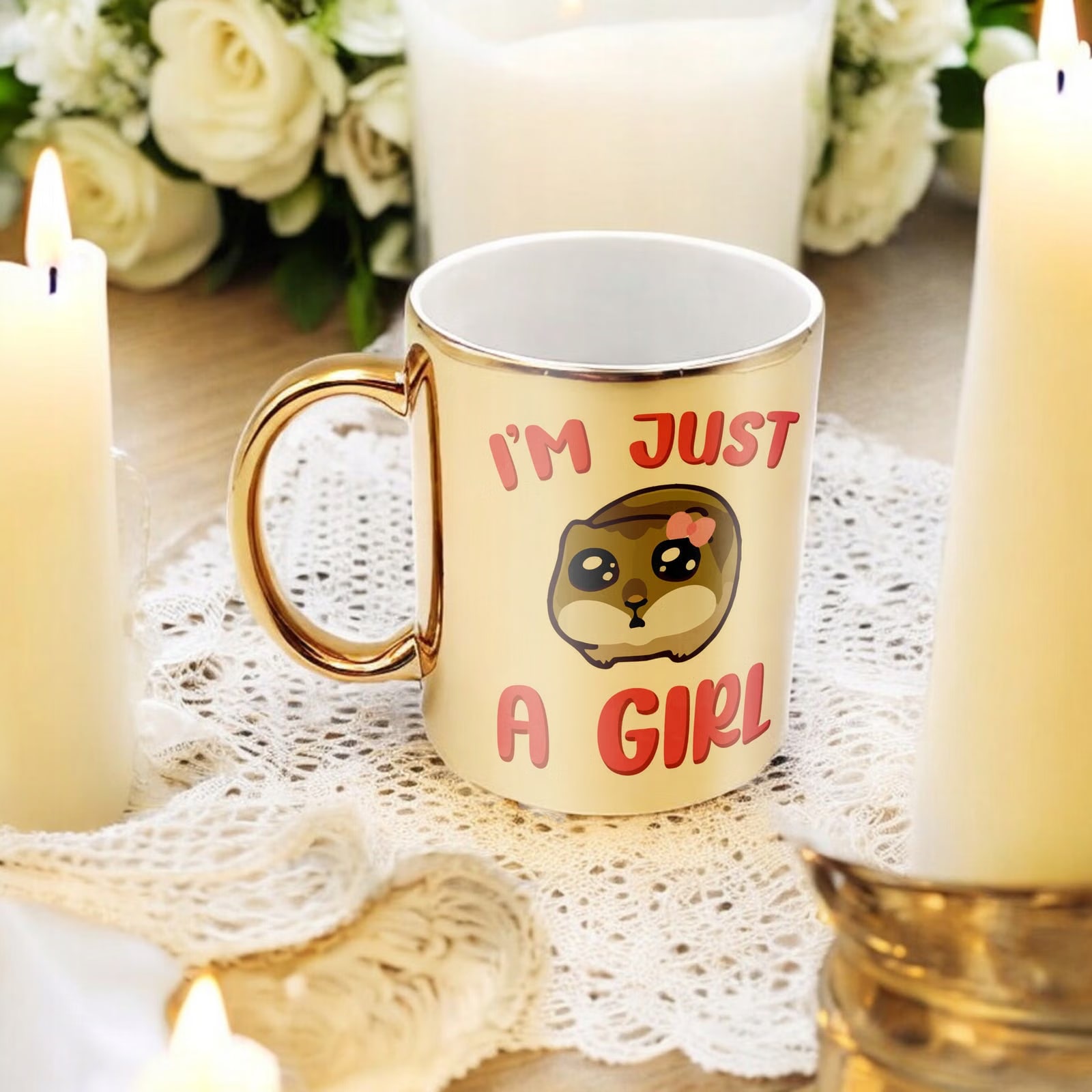 Złoty Kubek I’M JUST A GIRL Śmieszny Zabawny Prezent