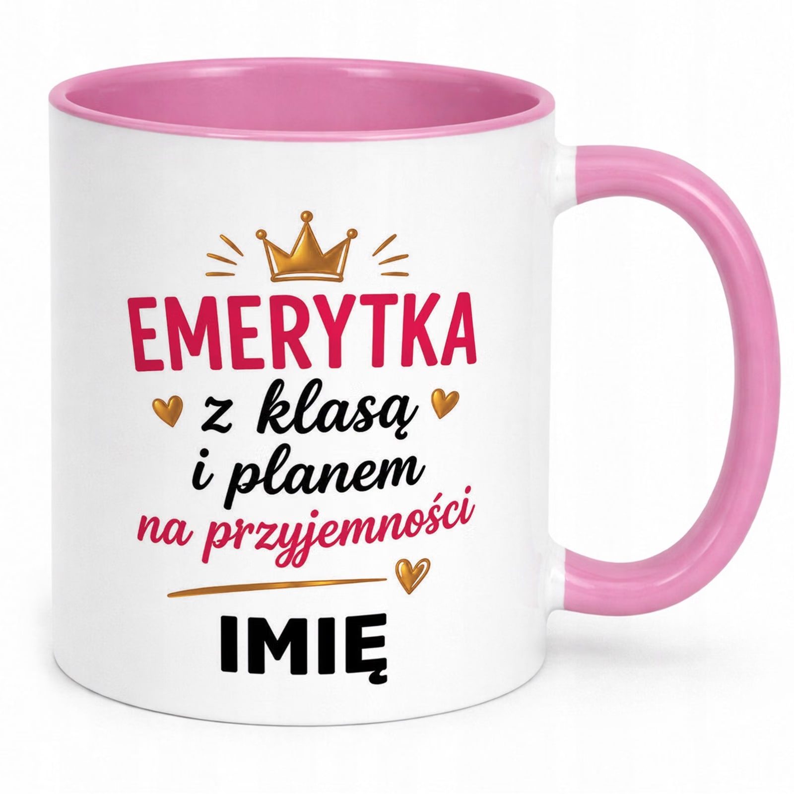 Kubek Różowy Personalizowany z Nadrukiem Emerytura Dla Emerytki Prezent