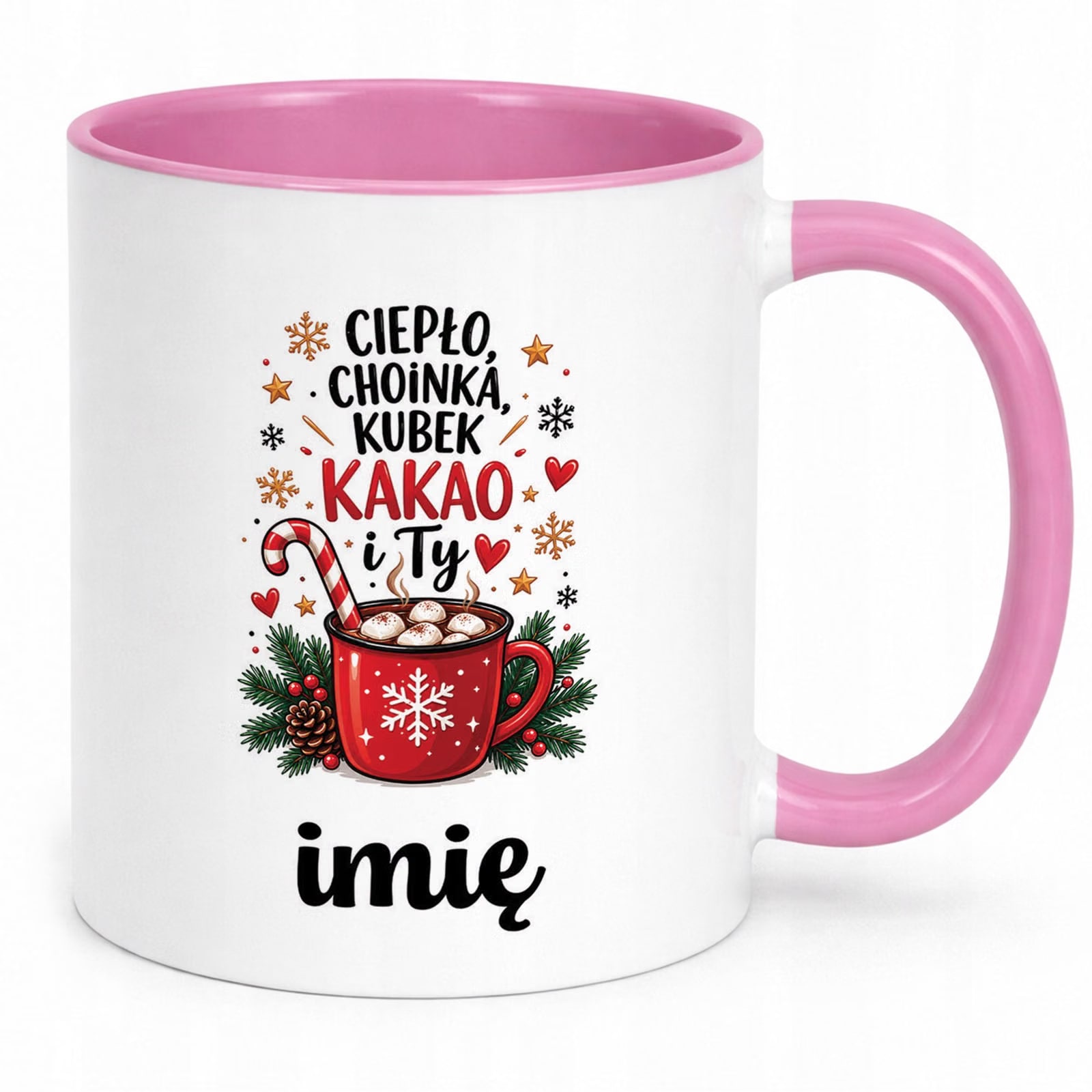 Kubek Różowy Personalizowany z Nadrukiem Boże Narodzenie Święta Prezent