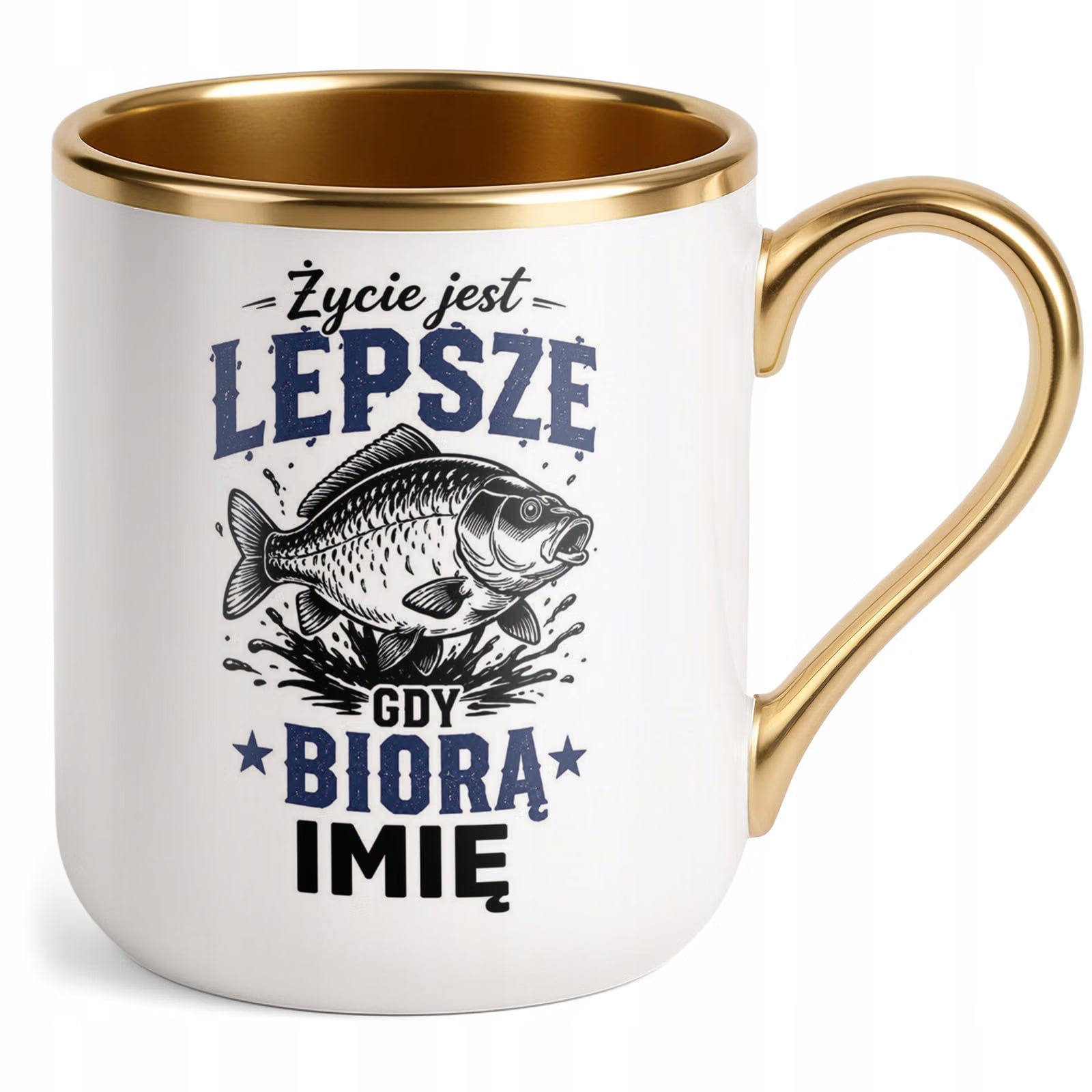 Kubek Personalizowany z nadrukiem Premium Złoty Dla Wędkarza Prezent