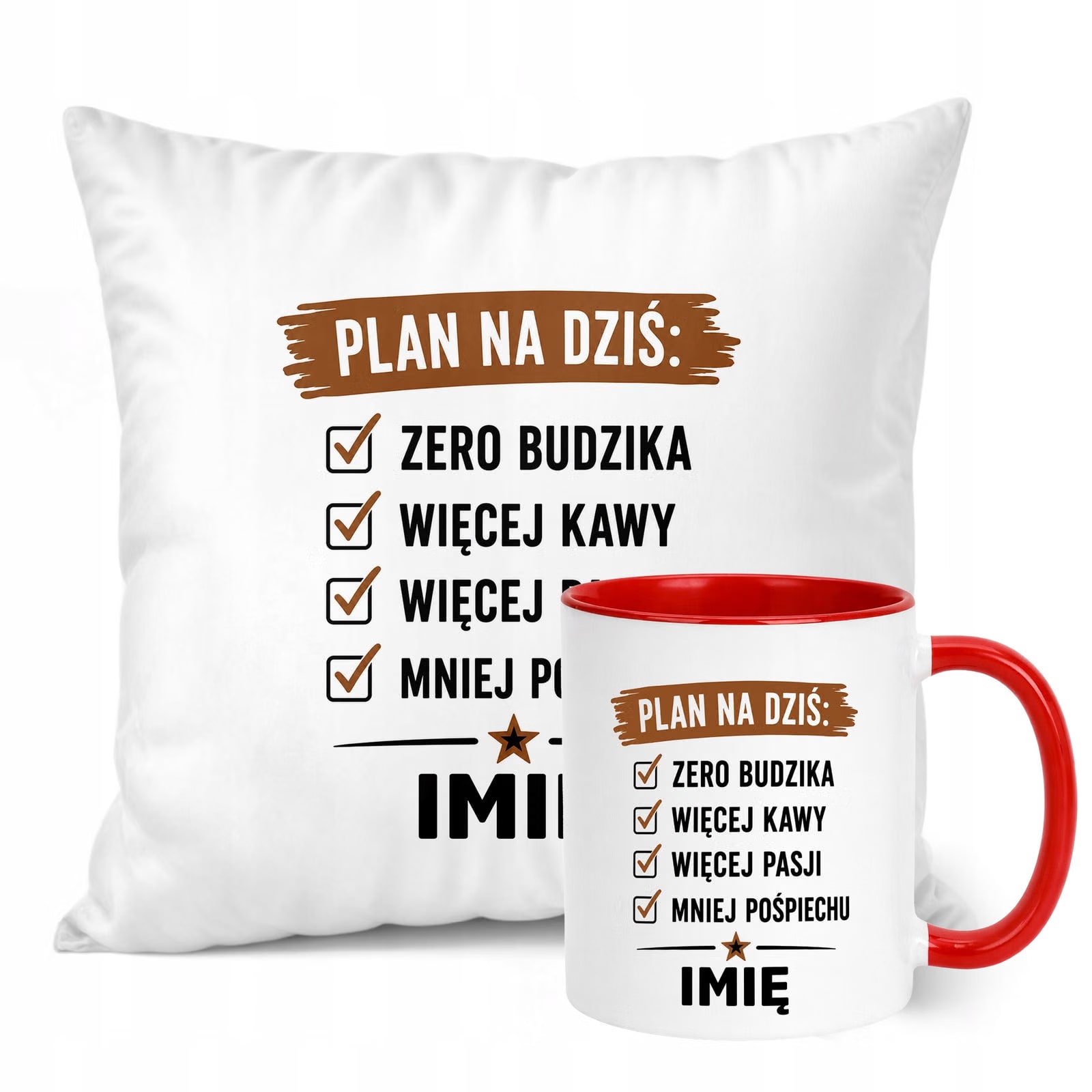 Zestaw Personalizowany Kubek Czerwony Poduszka Emerytura Upominek Prezent