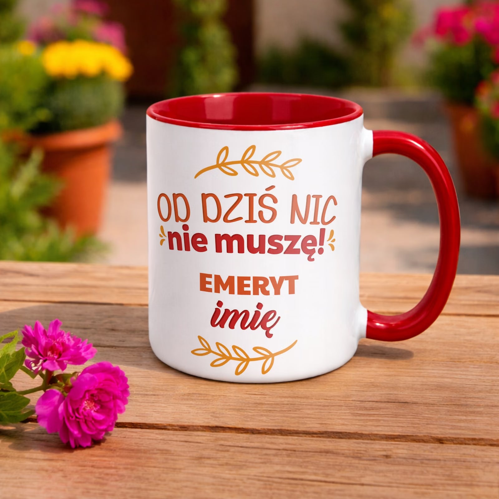 Kubek Czerwony Personalizowany z okazji Emerytury Dla Emeryta Prezent