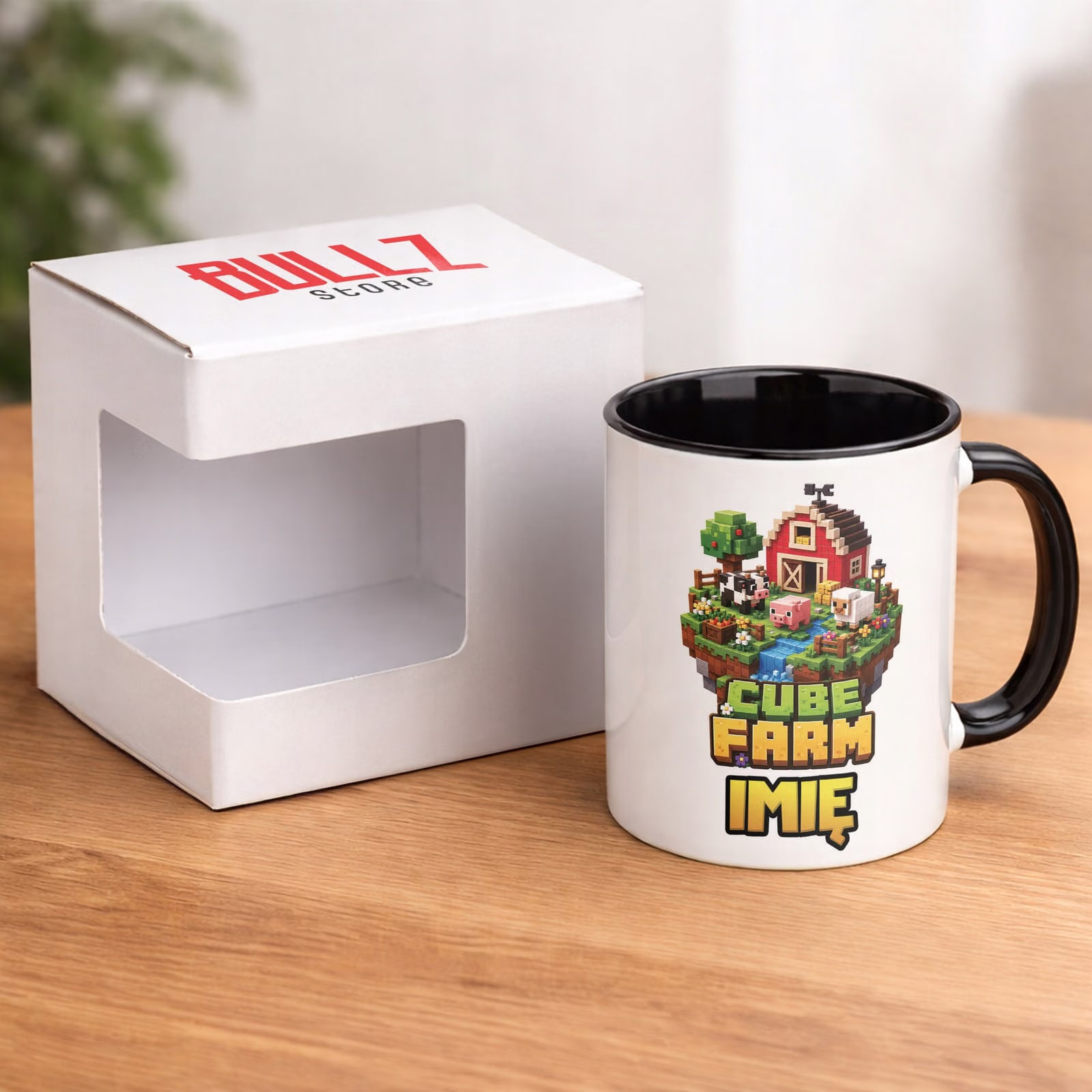 Kubek Czarny z nadrukiem personalizowany CUBE FARM Dla Dzieci Prezent