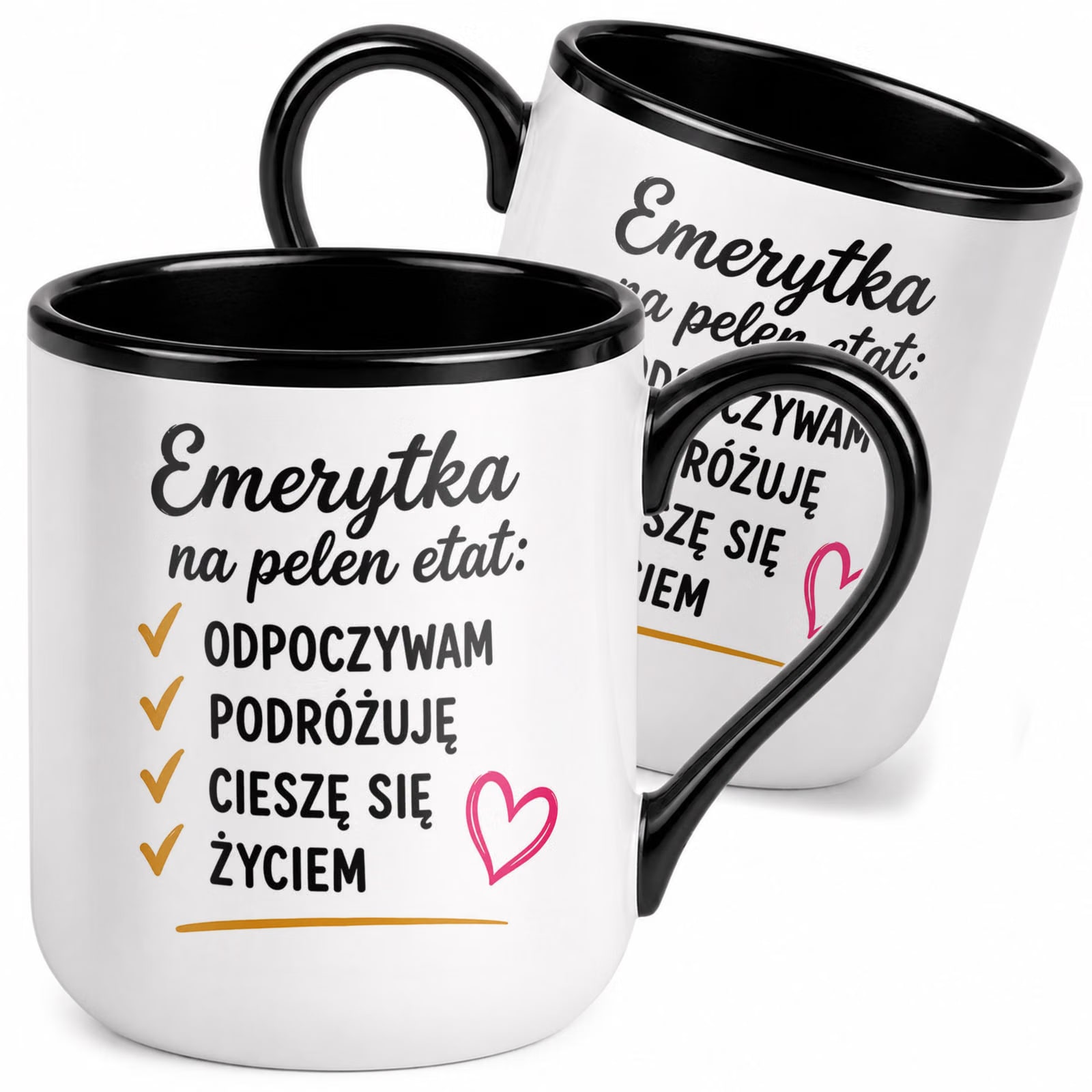 Kubek z nadrukiem Premium Czarny Emerytura Dla Emerytki Upominek Prezent