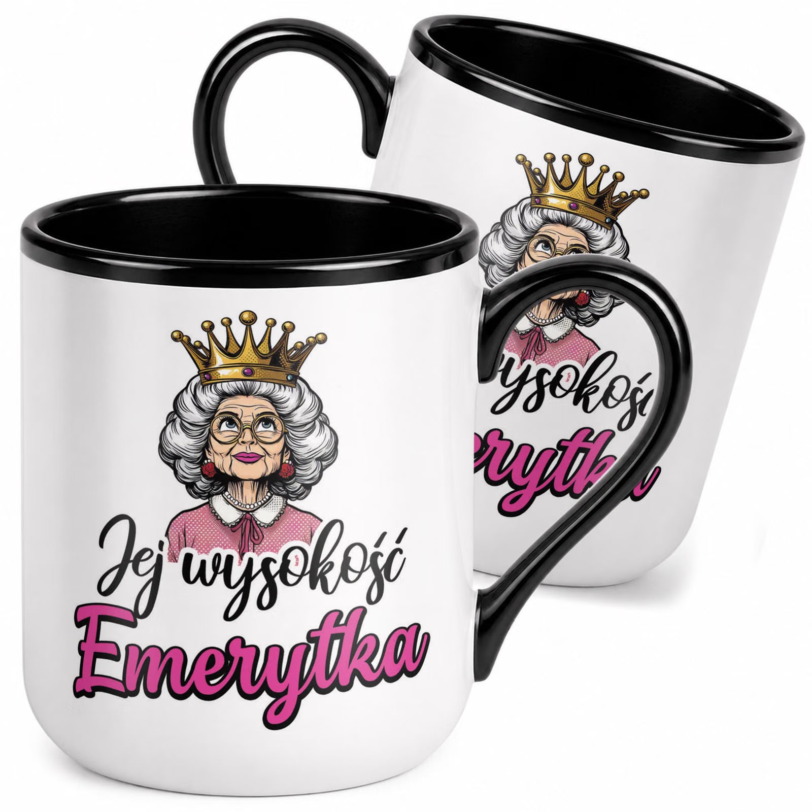 Kubek z nadrukiem Premium Czarny Emerytura Dla Emerytki Upominek Prezent