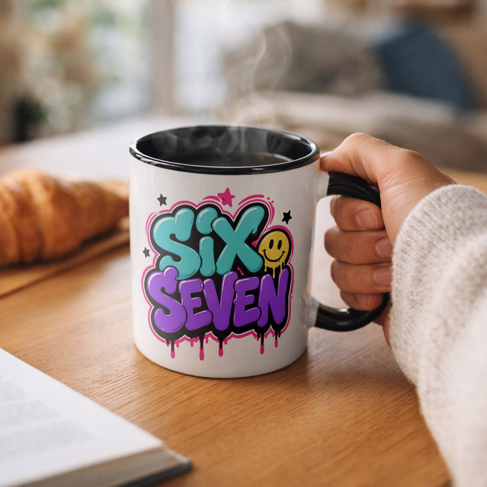 Kubek Czarny z nadrukiem SIX SEVEN Dla Dzieci Prezent Upominek