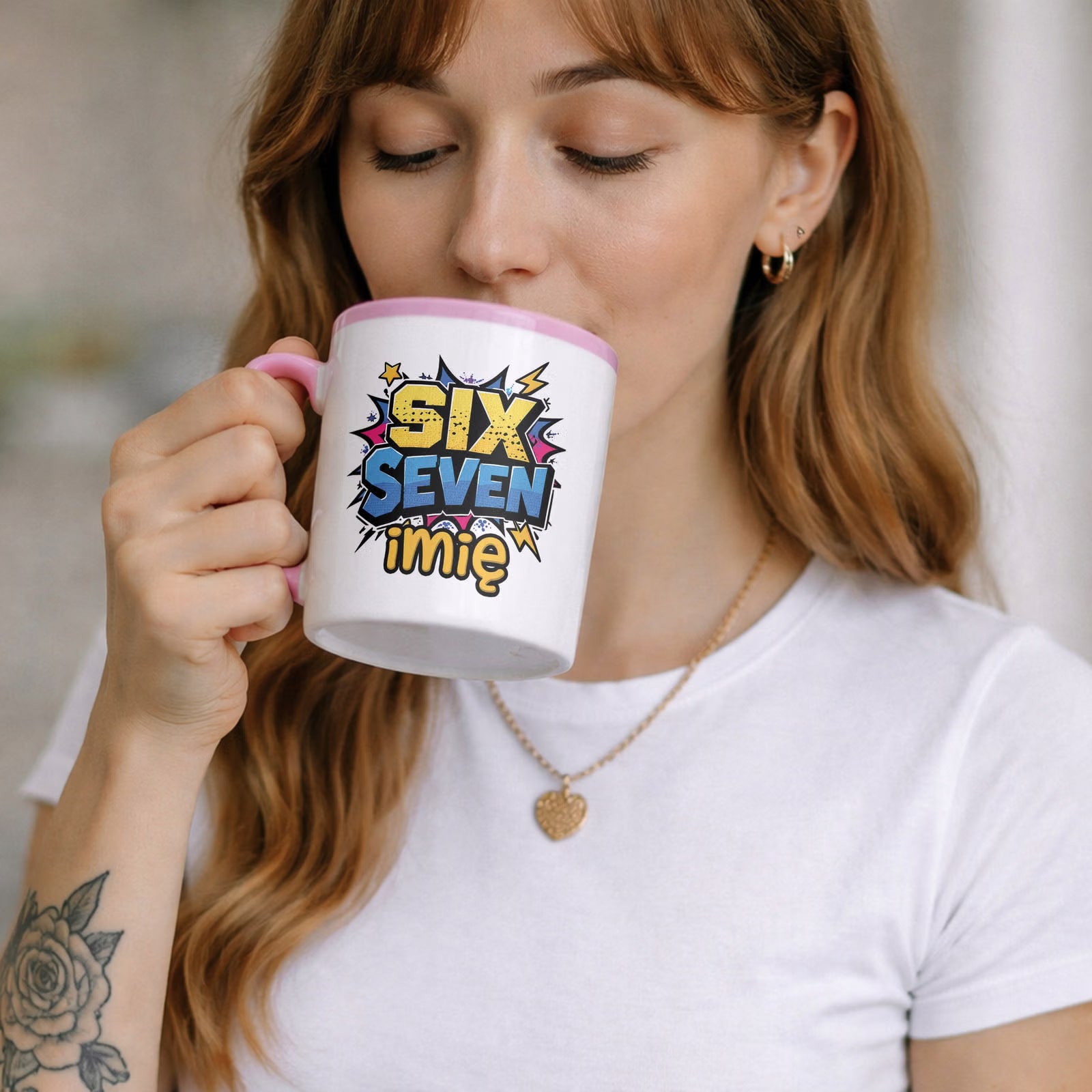 Zestaw personalizowany Kubek Różowy Podkładka pod mysz 67 Six Seven
