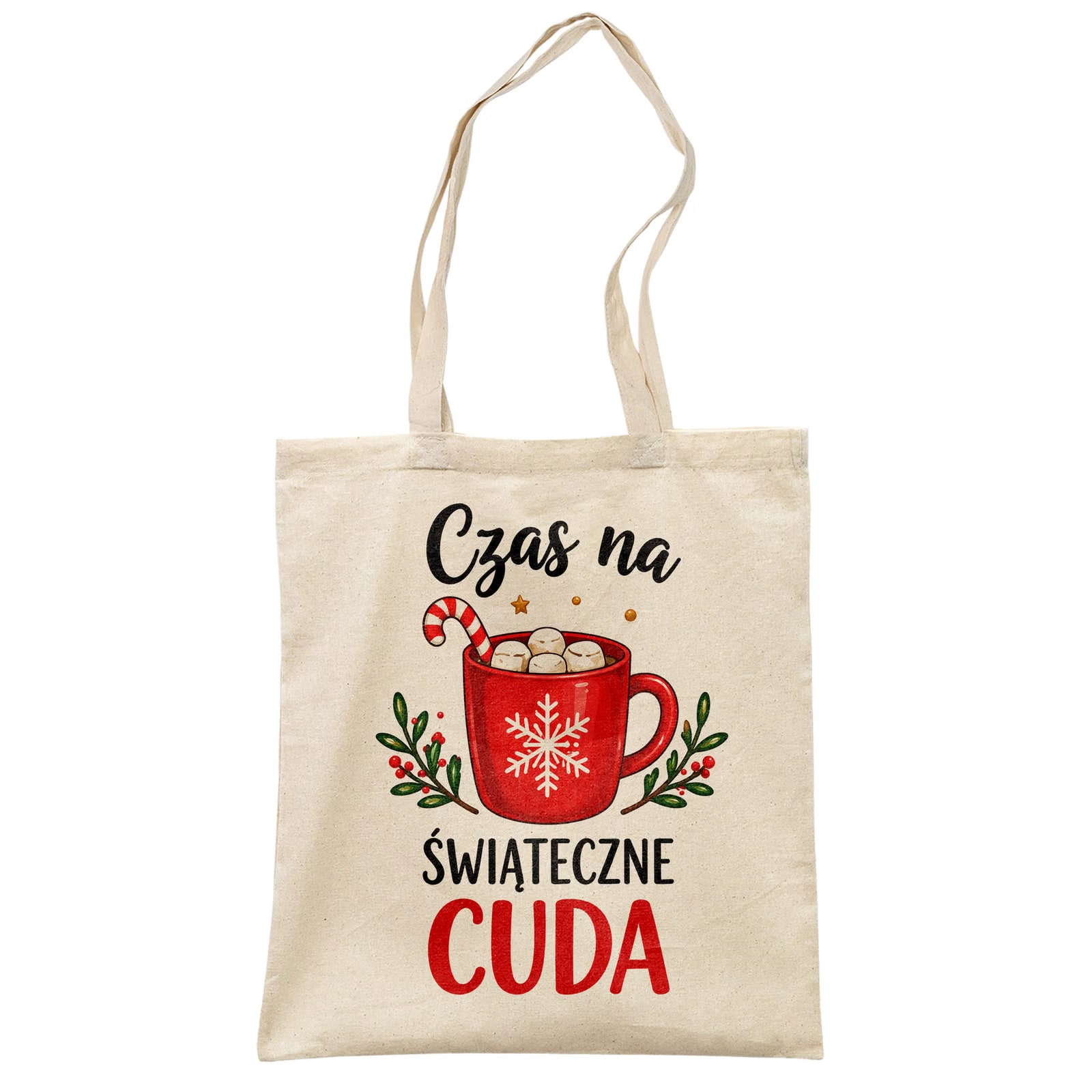 Torba shopper bawełniana świąteczna na zakupy z nadrukiem prezent