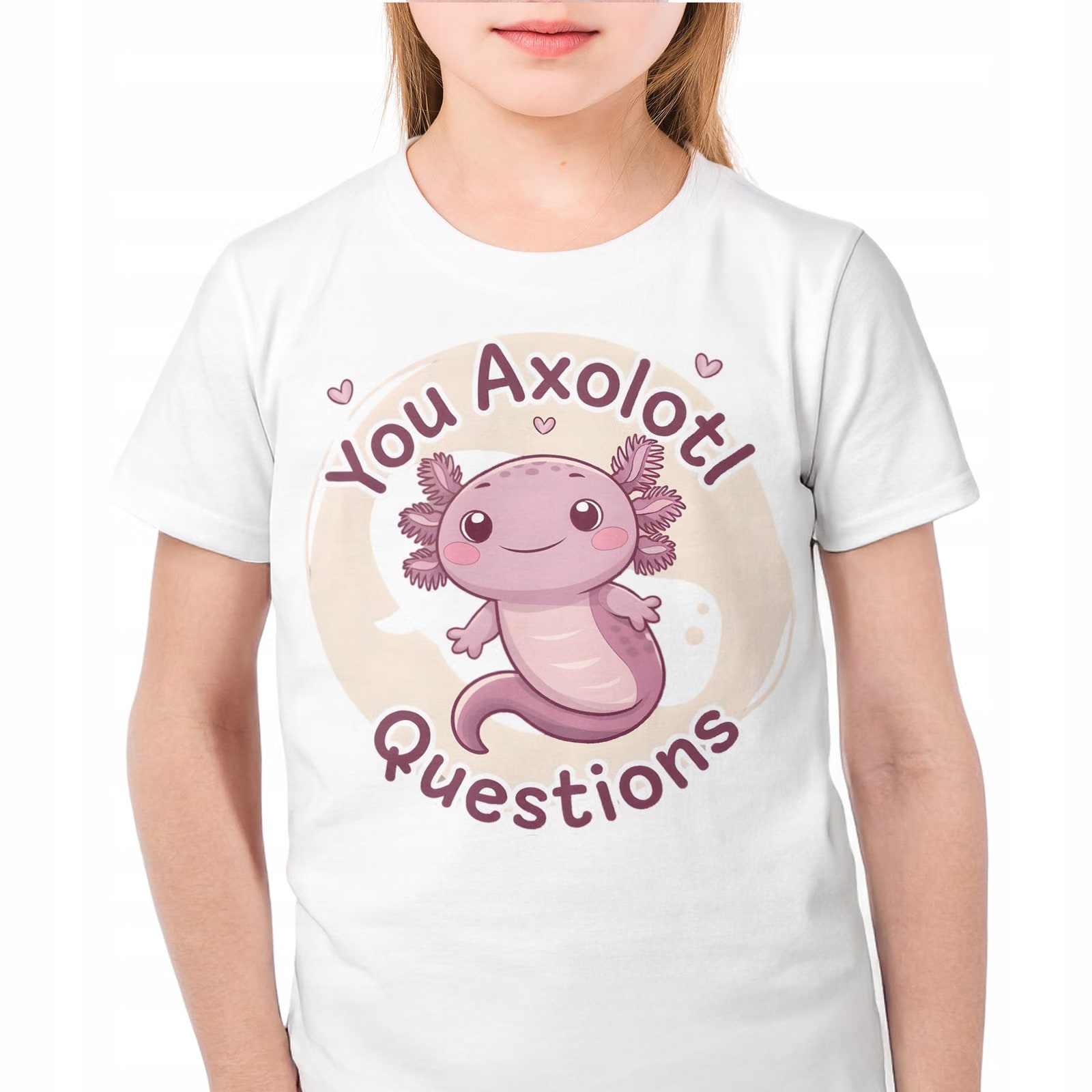 T-shirt dziecięcy biały Aksolotl Axolotl Różowy Uśmiech Gra r. 116