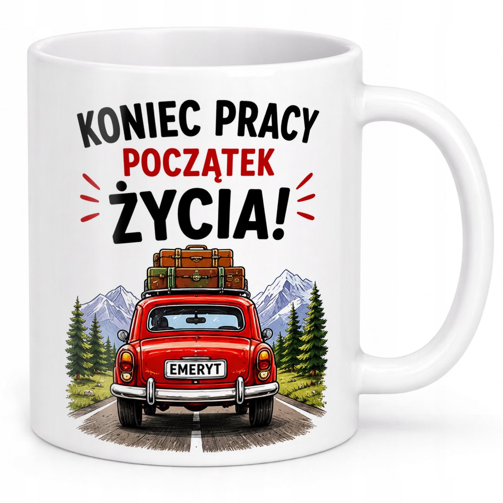 Biały Kubek z nadrukiem Emerytura Dla Emeryta Emerytki Upominek Prezent