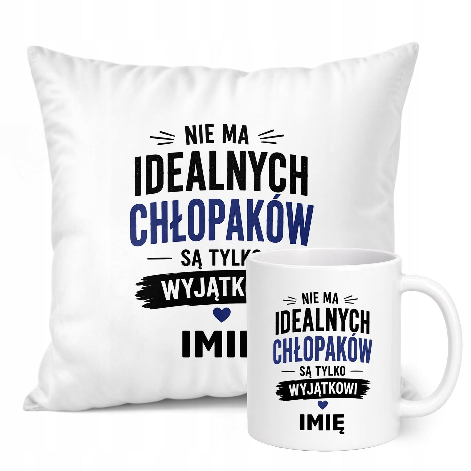 Zestaw Personalizowany Kubek Biały Poduszka Dzień Chłopaka Z Nadrukiem