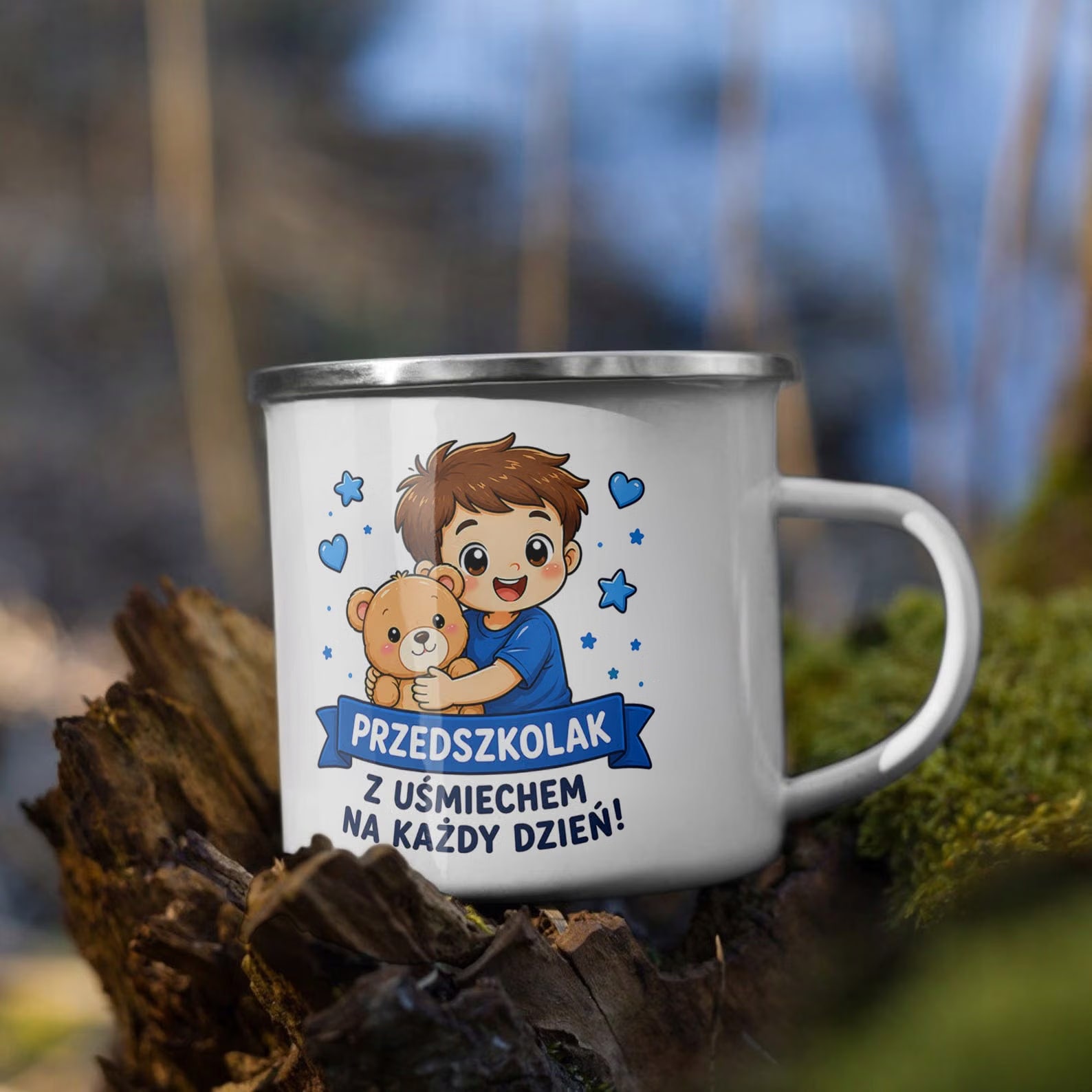 Zestaw Kubek Emaliowany Poduszka Z Nadrukiem Przedszkolak Szkoła Prezent