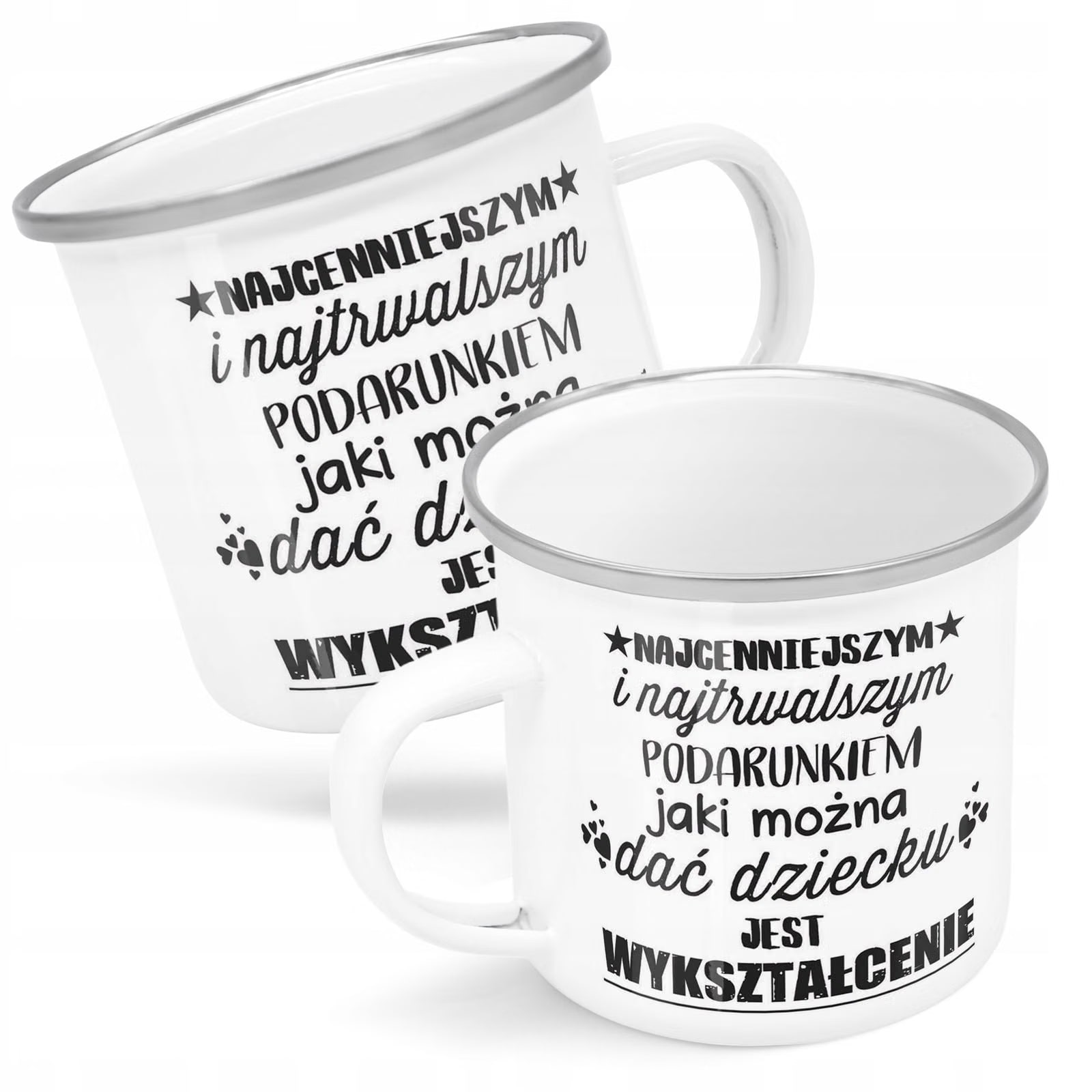 Kubek Emaliowany Dla Nauczyciela Nauczycielki z Nadrukiem Biały Metalowy