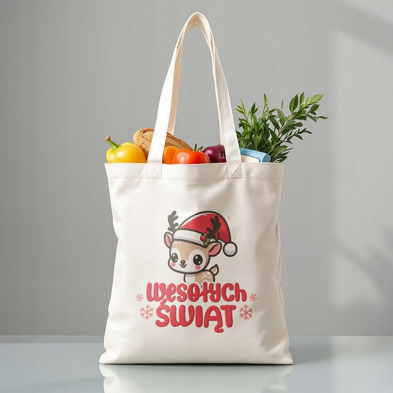 Torba shopper bawełniana premium świąteczna na zakupy z nadrukiem