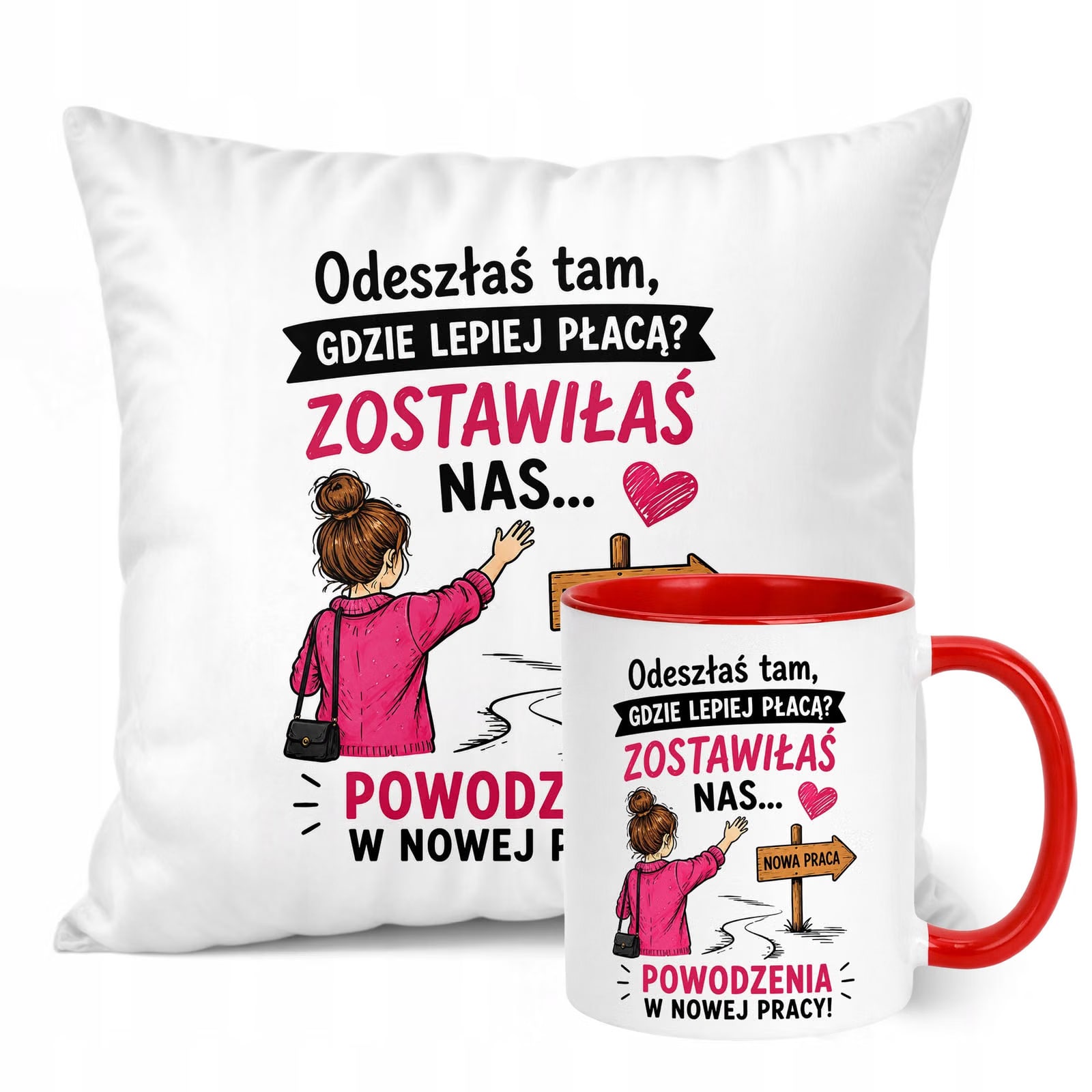 Zestaw Kubek Czerwony Poduszka Z Nadrukiem Odejście z Pracy Prezent