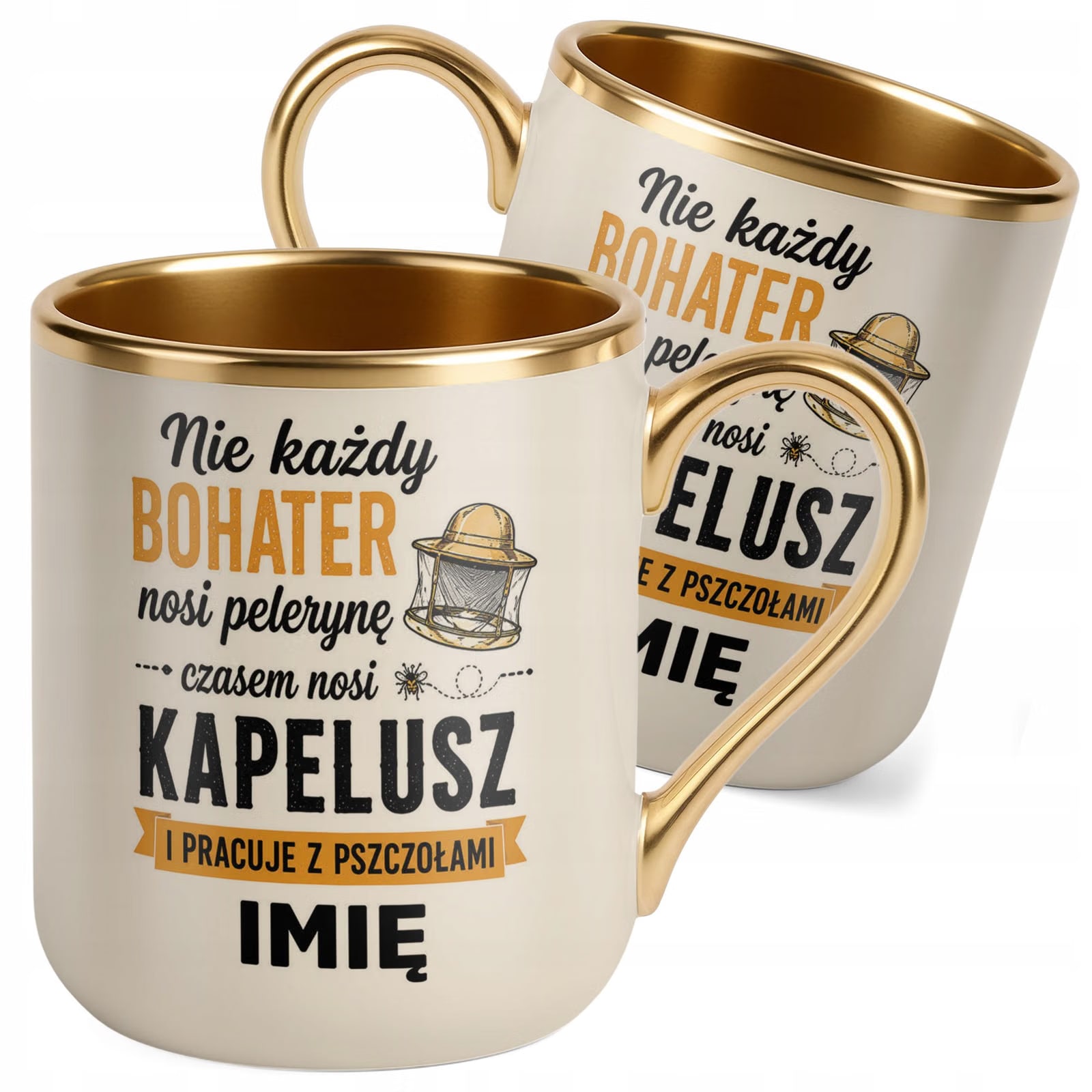 Kubek Personalizowany z nadrukiem Premium Złoty Ecru Dla Pszczelarza