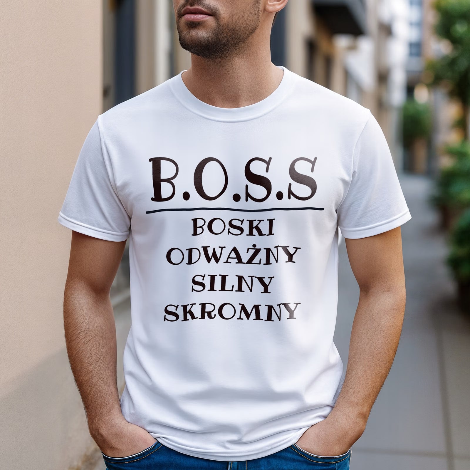 Koszulka biała męska B.O.S.S Dla Szefa Prezent Zabawny Prezent r. XL