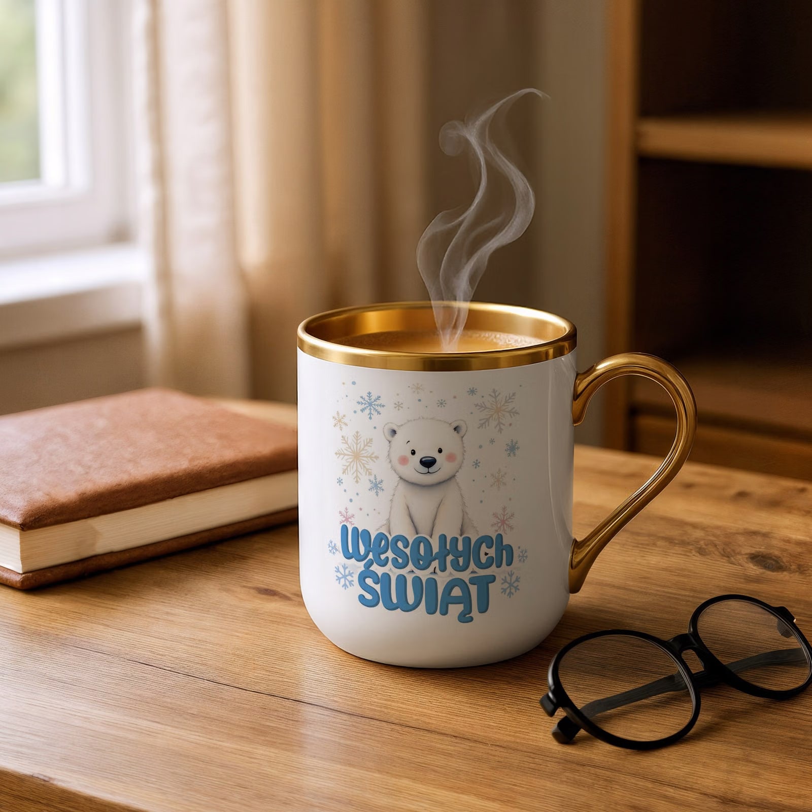 Kubek Premium Złoty Boże Narodzenie Mikołajki Święta Miś Prezent
