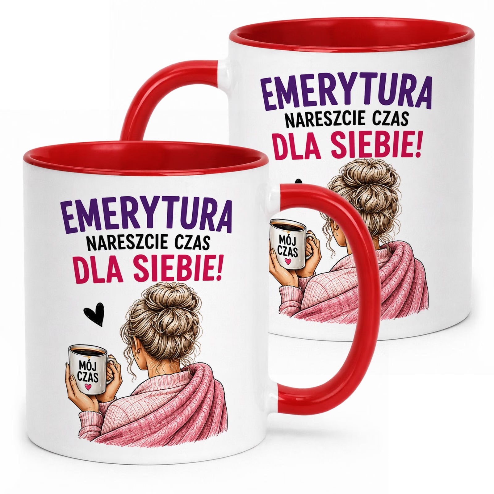 Kubek Czerwony z nadrukiem Emerytura Dla Emerytki Upominek Prezent