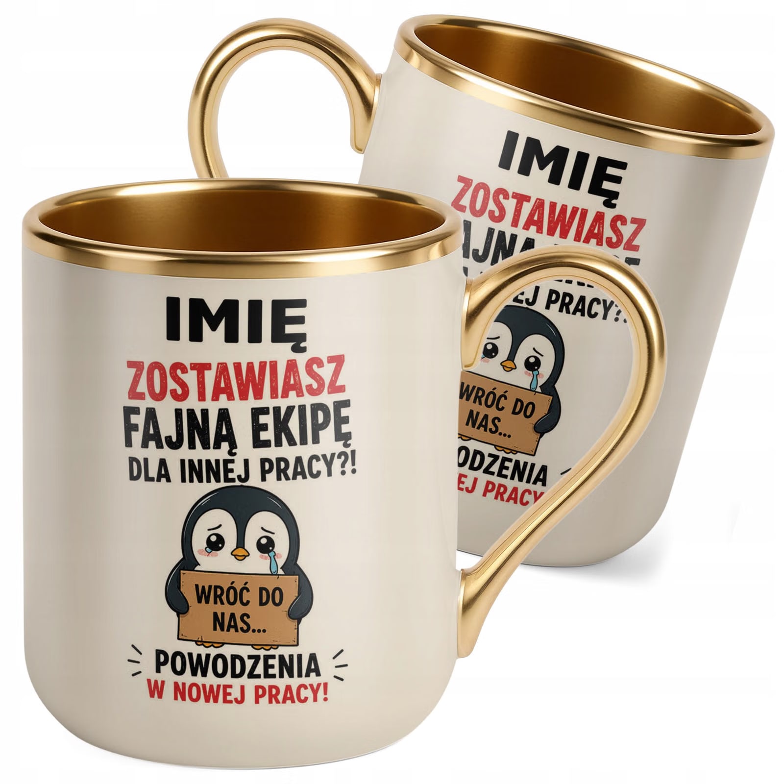 Kubek Personalizowany z nadrukiem Premium Złoty Ecru Odejście z Pracy