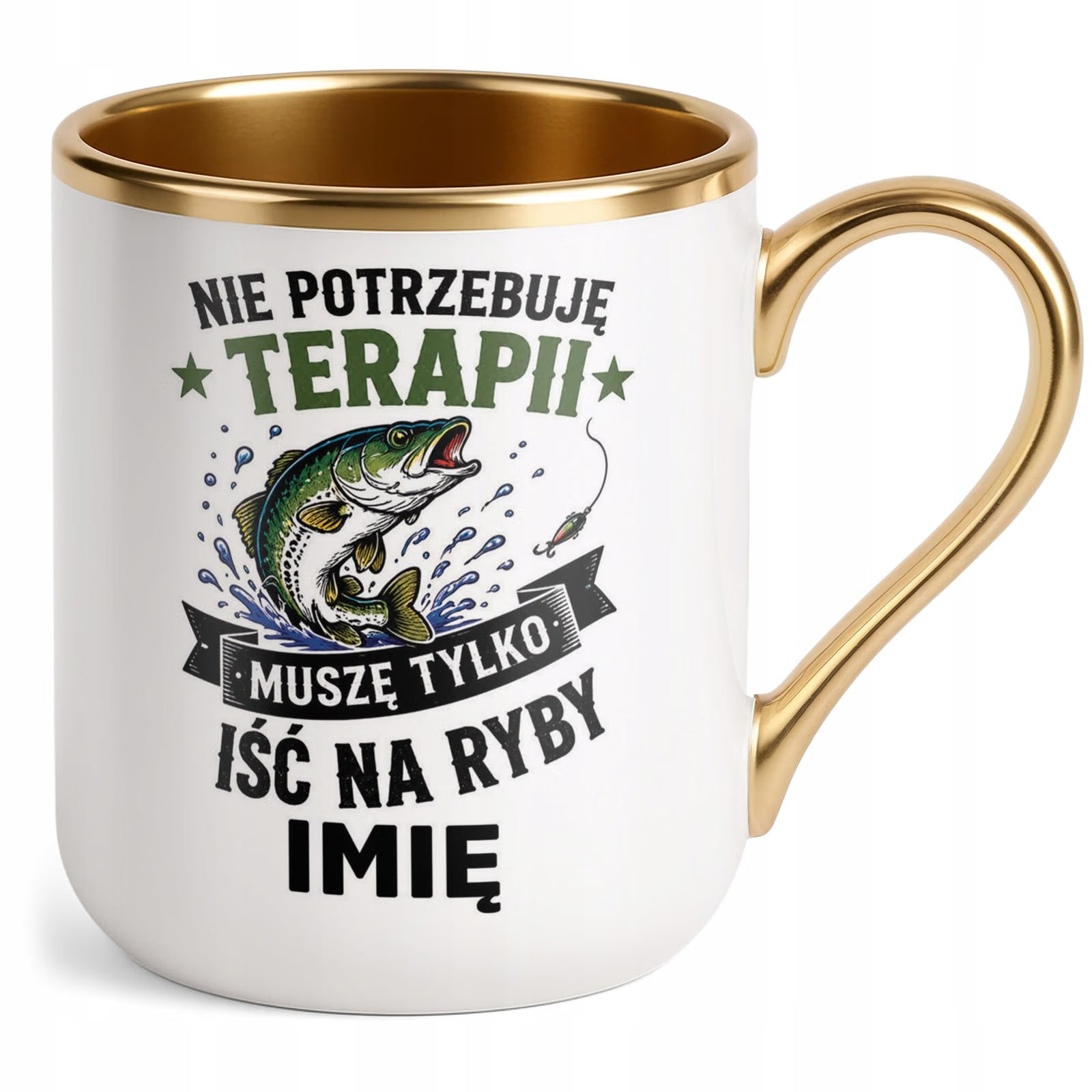 Kubek Personalizowany z nadrukiem Premium Złoty Dla Wędkarza Prezent