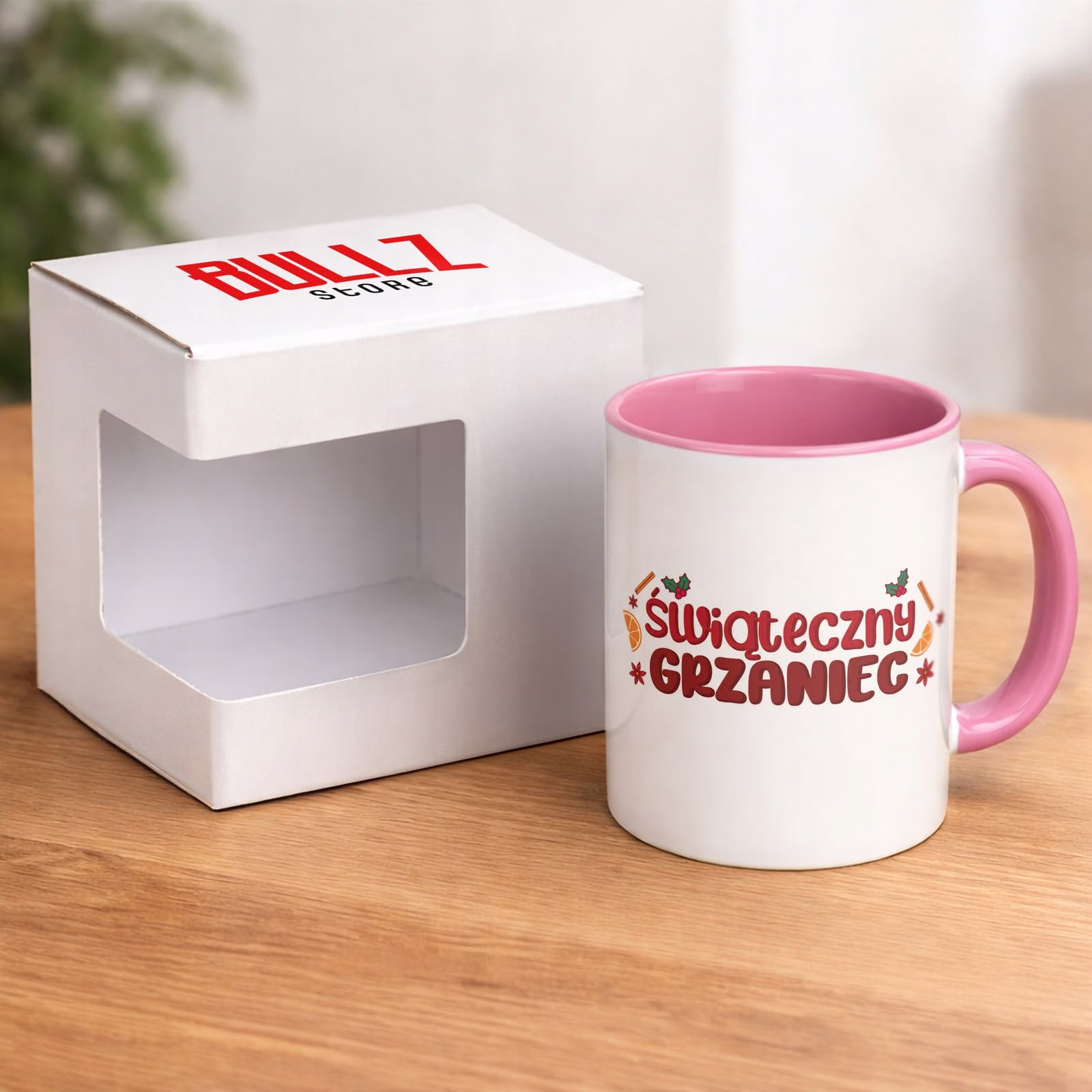 Kubek Różowy Boże Narodzenie Mikołajki Świąteczny Grzaniec Prezent