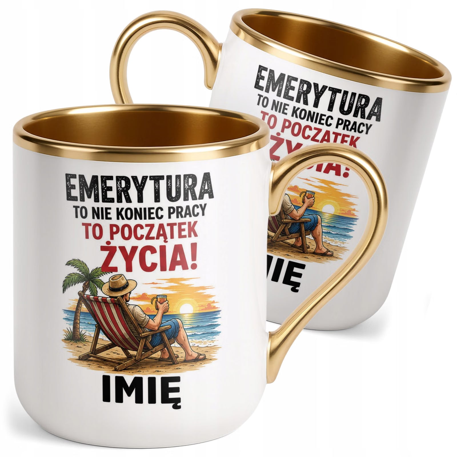 Kubek Personalizowany z nadrukiem Premium Złoty Emerytura Prezent