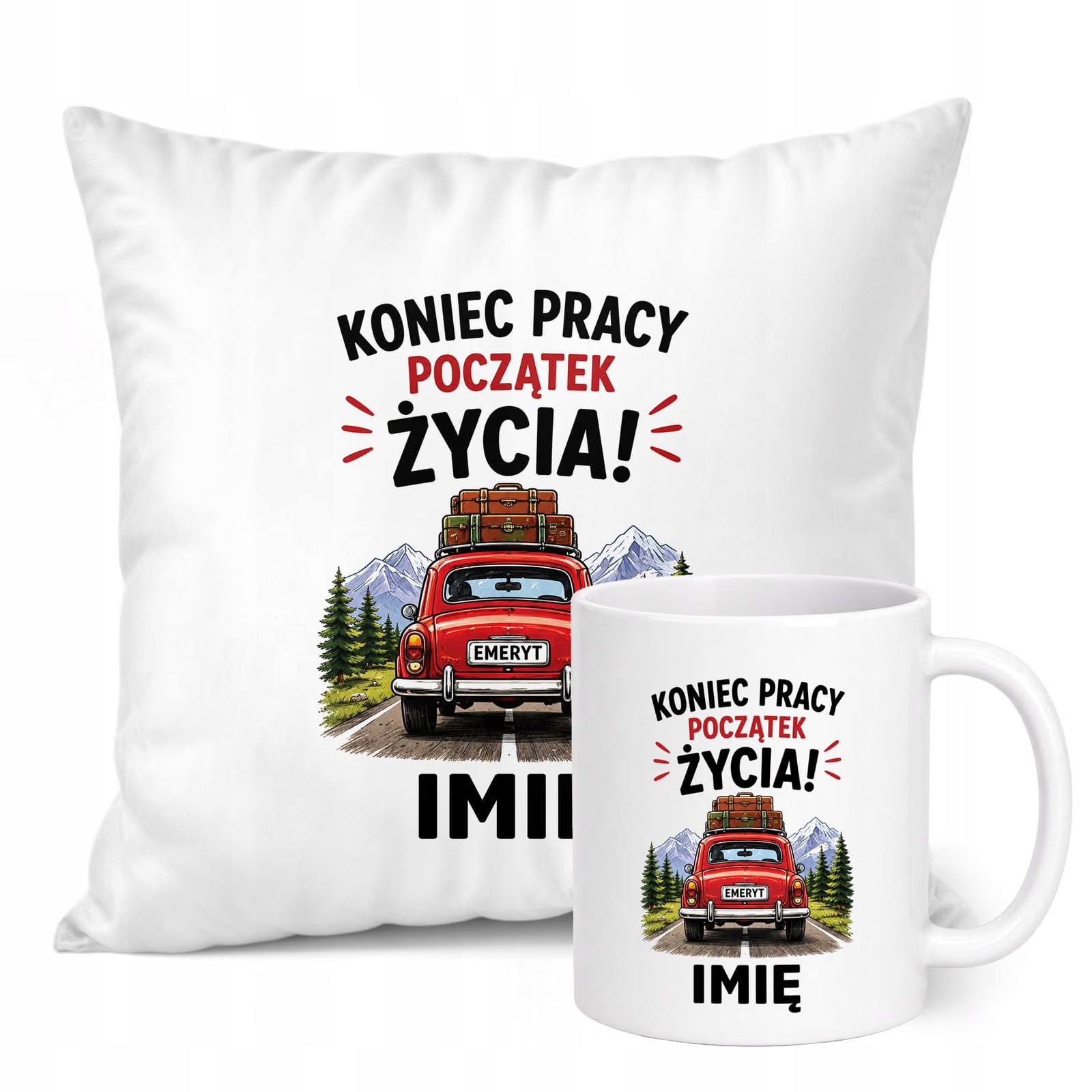 Zestaw Personalizowany Kubek Biały Poduszka Emerytura Upominek Prezent