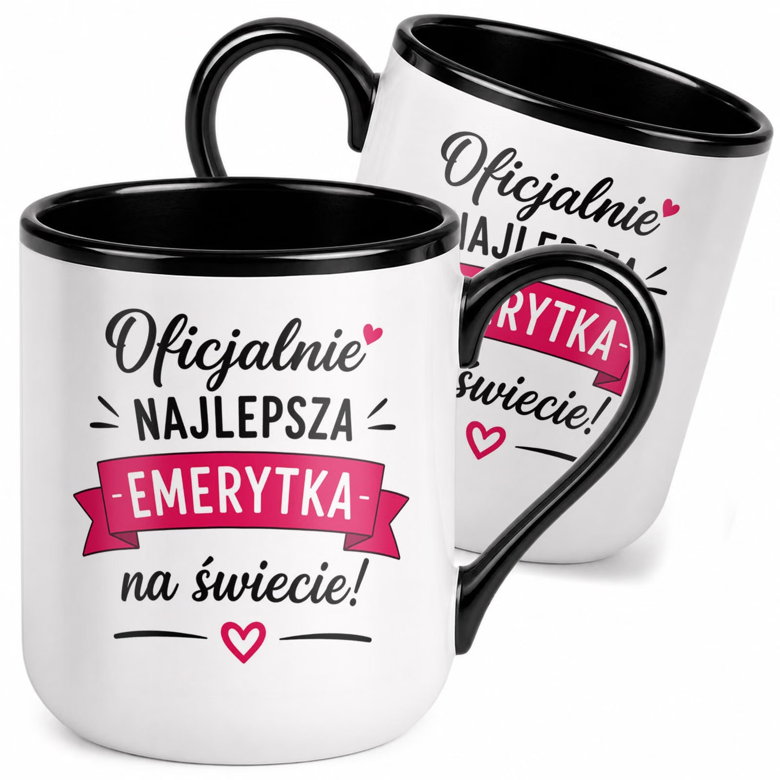 Kubek z nadrukiem Premium Czarny Emerytura Dla Emerytki Upominek Prezent