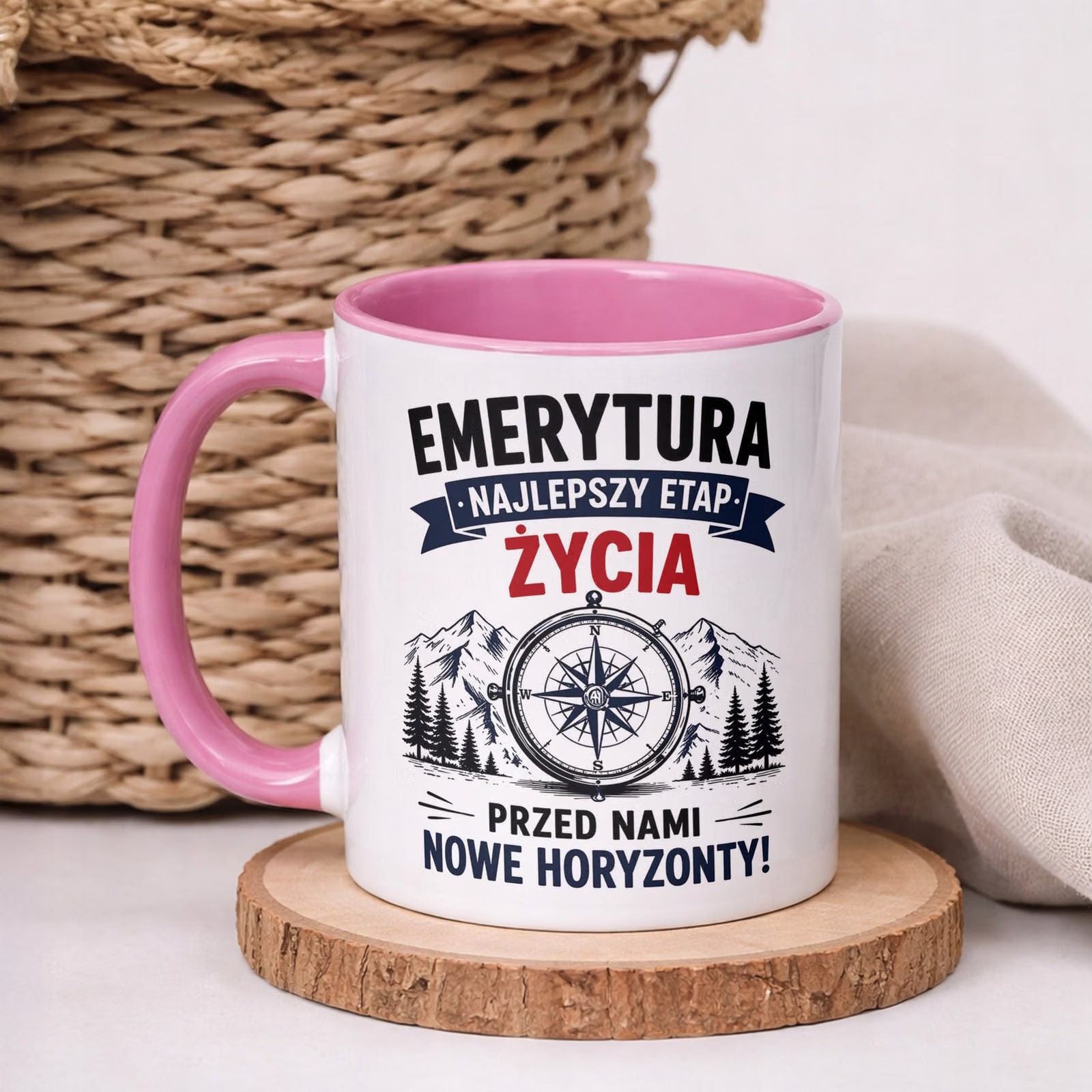 Kubek Różowy z nadrukiem Emerytura Dla Emeryta Upominek Prezent