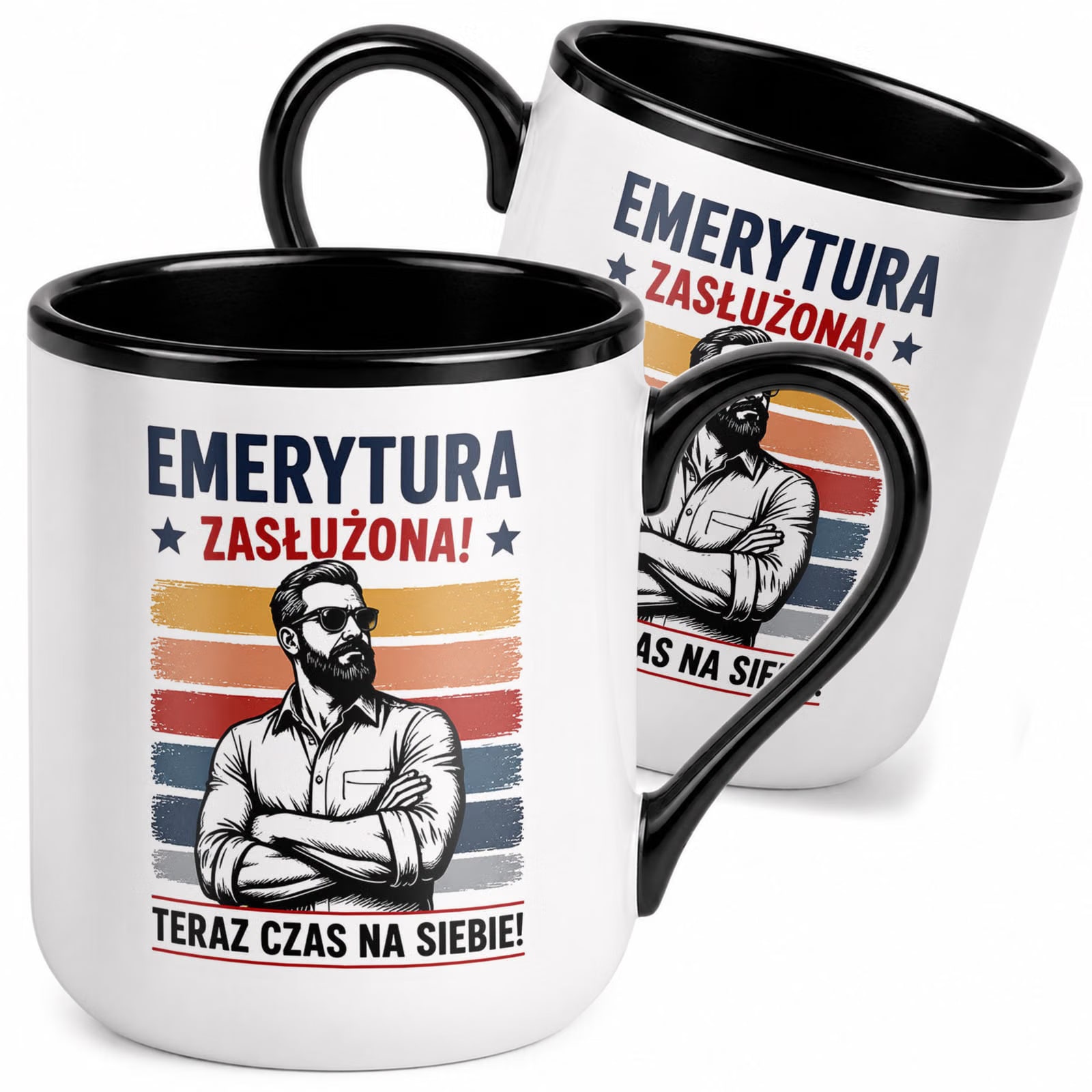 Kubek z nadrukiem Premium Czarny Emerytura Dla Emeryta Upominek Prezent