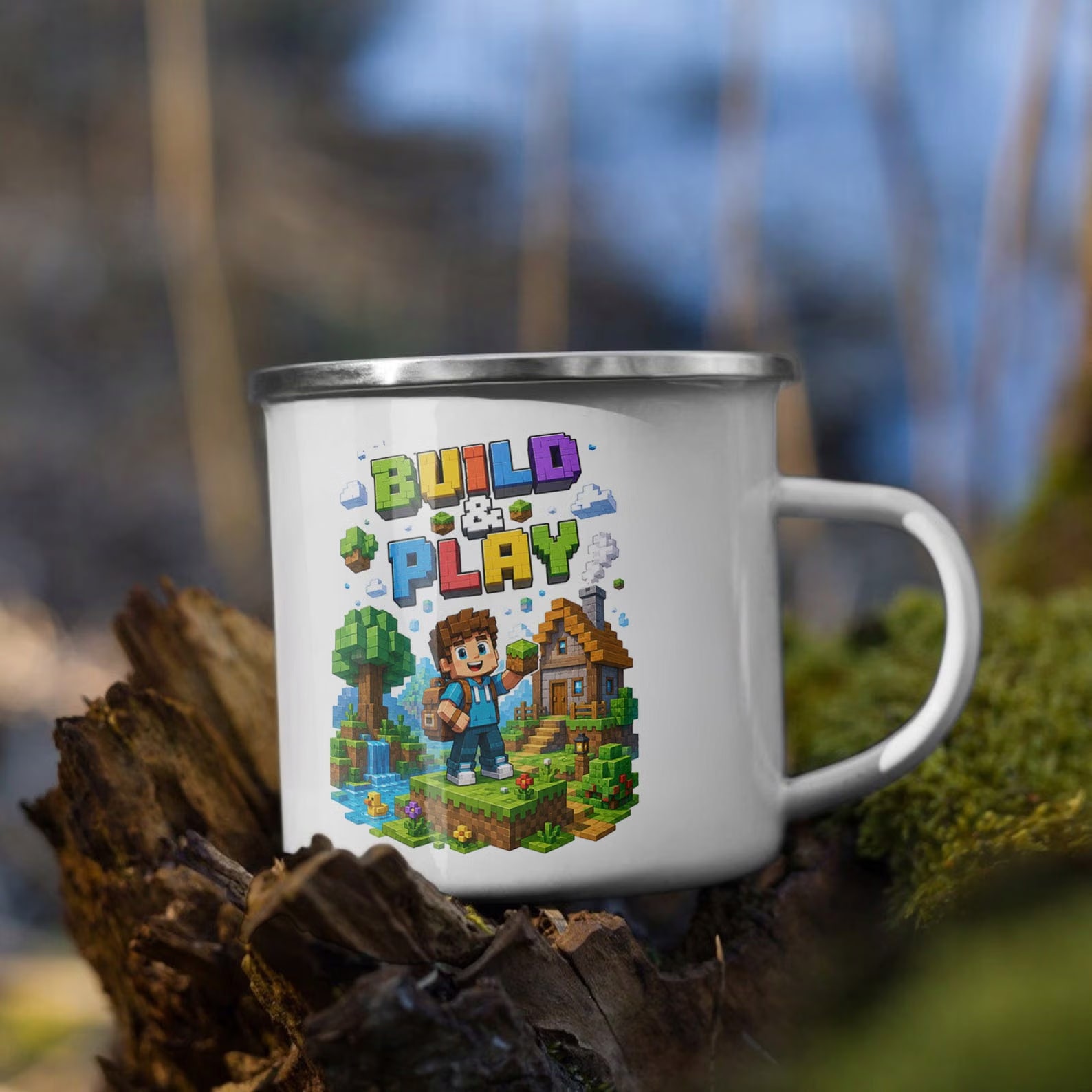Zestaw Kubek Emaliowany Poduszka Z Nadrukiem Gra Pixel Prezent