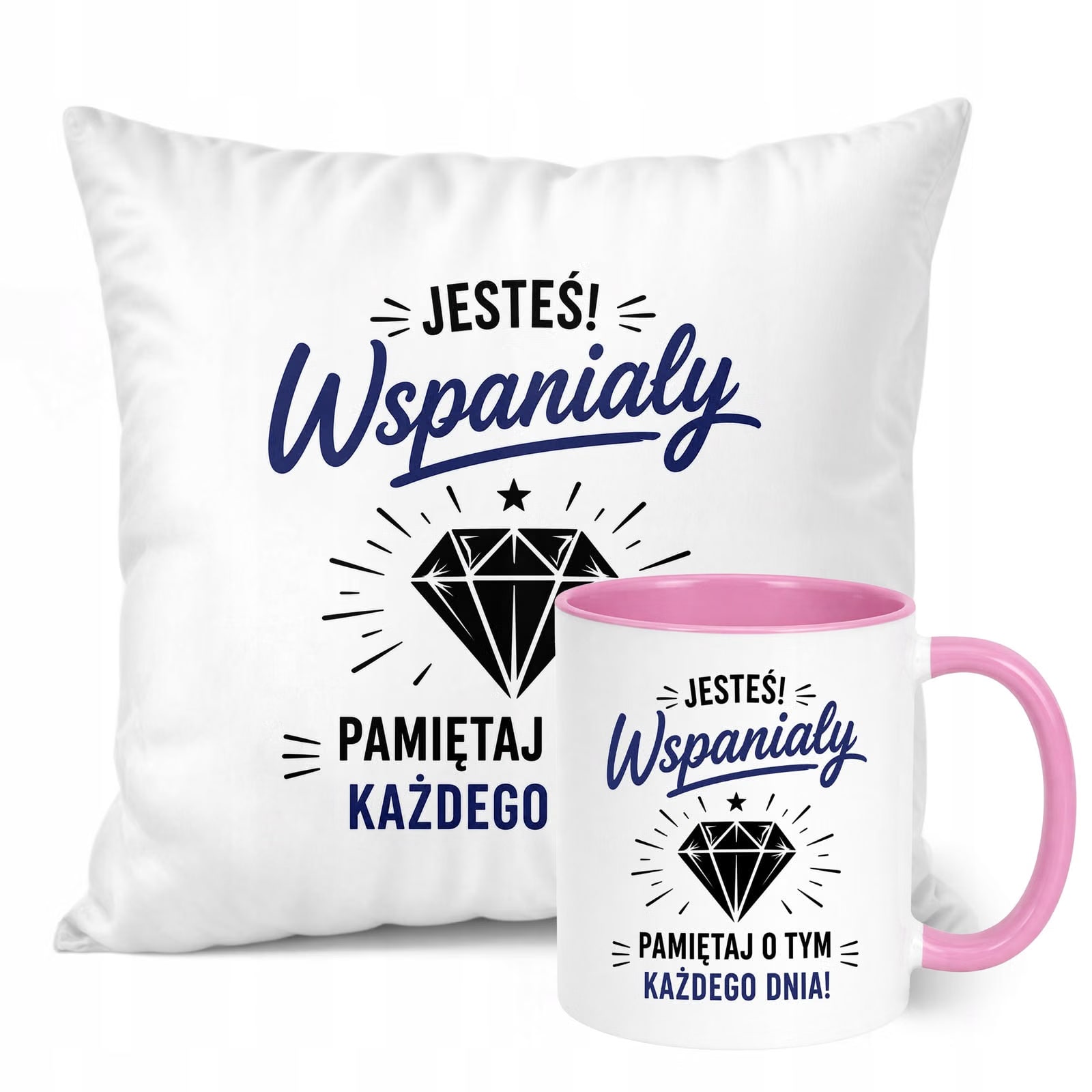 Zestaw Kubek Różowy Poduszka Dzień Chłopaka Z Nadrukiem Prezent