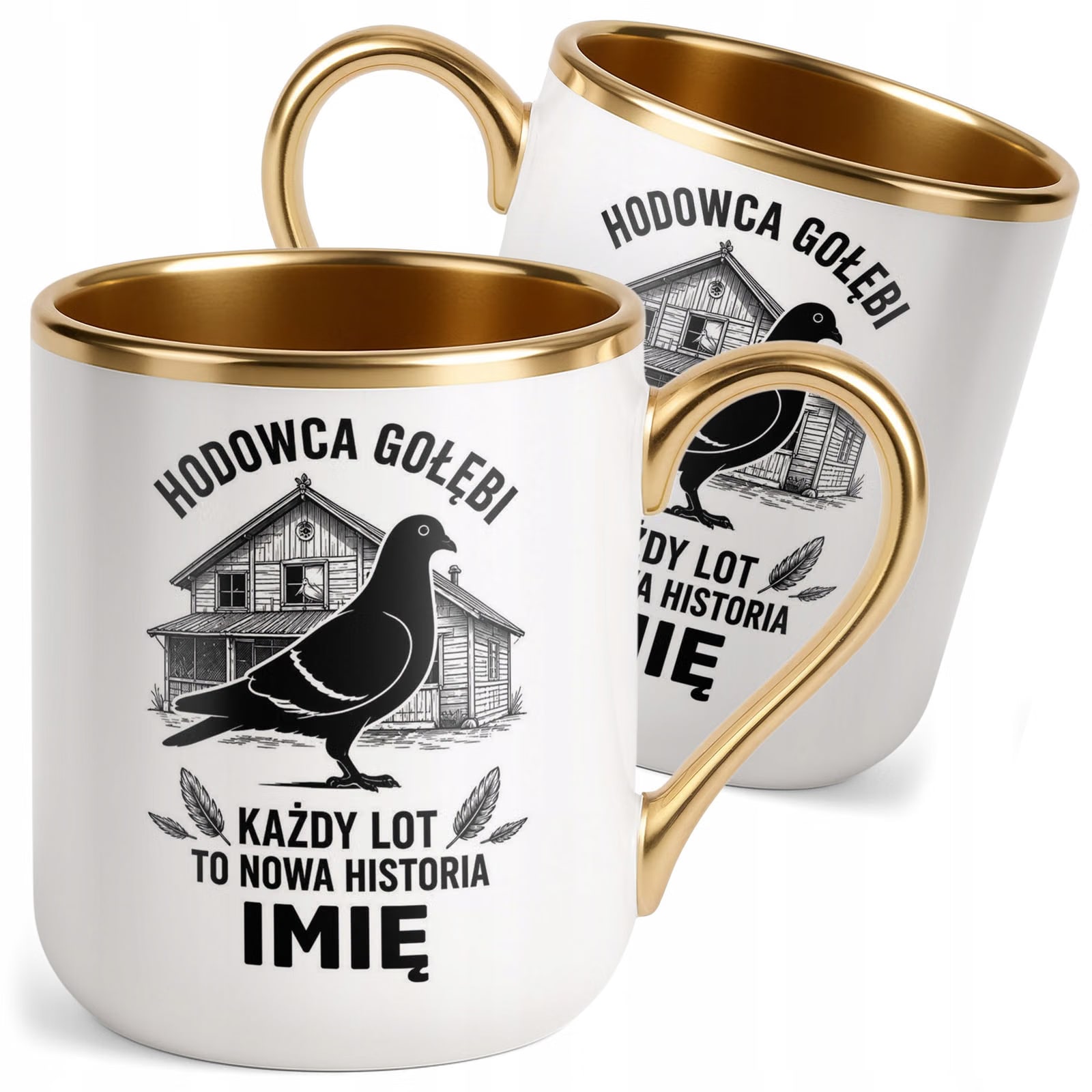 Kubek Personalizowany z nadrukiem Premium Złoty Dla Gołębiarza Prezent