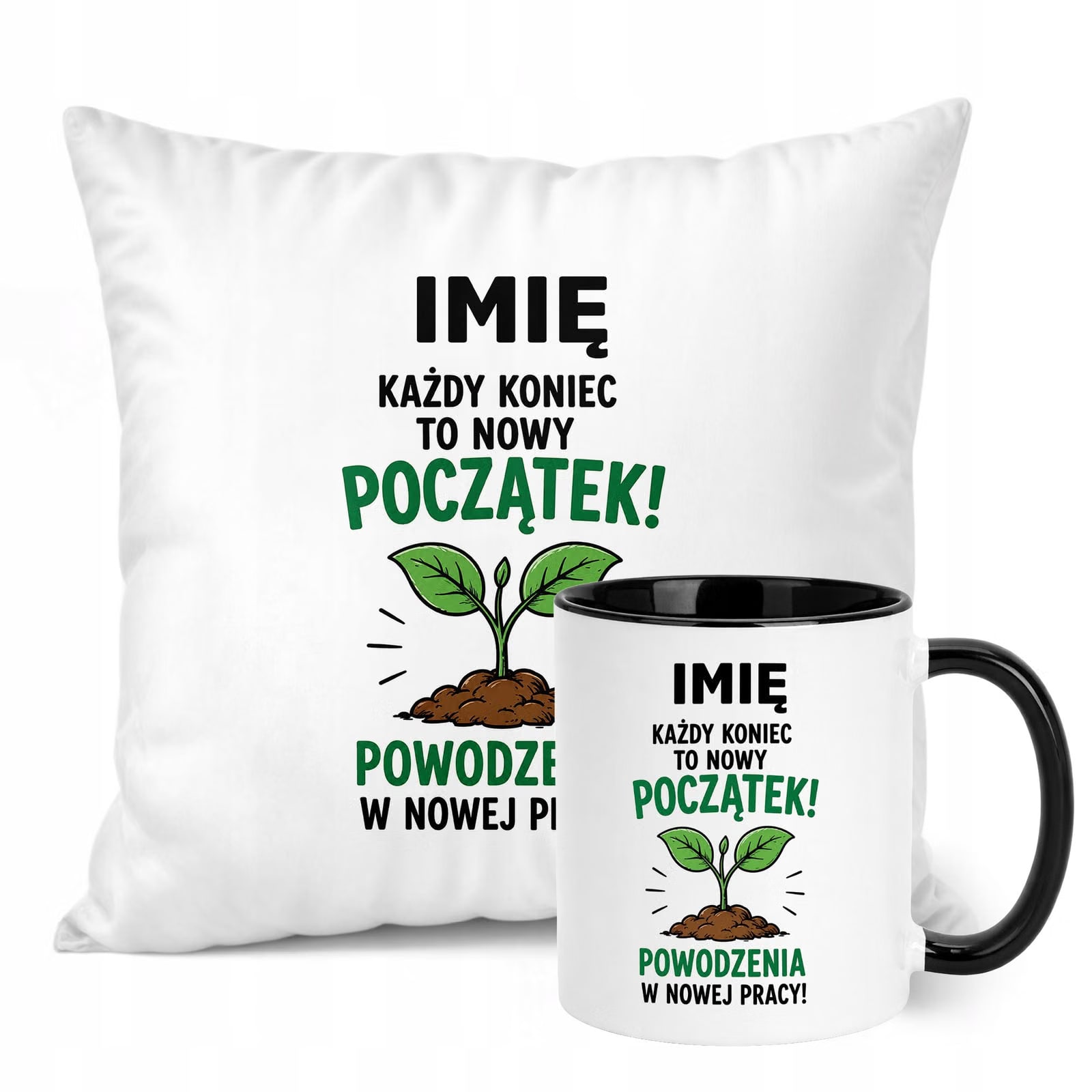 Zestaw Personalizowany Kubek Czarny Poduszka Odejście z Pracy Prezent