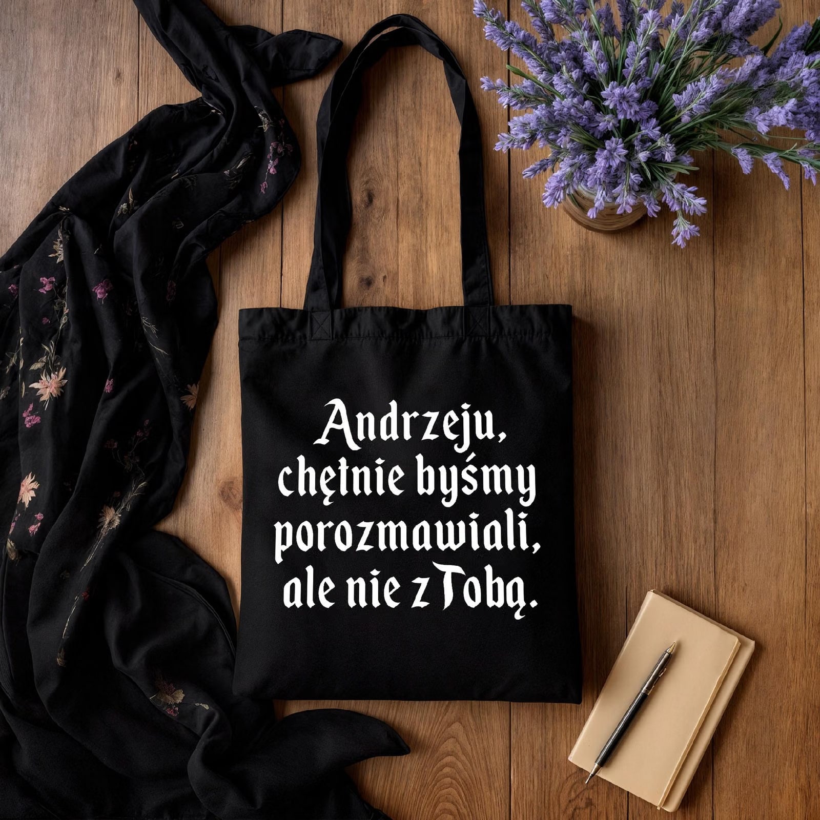 Torba bawełniana czarna na zakupy 1670 Chętnie Byśmy Porozmawiali