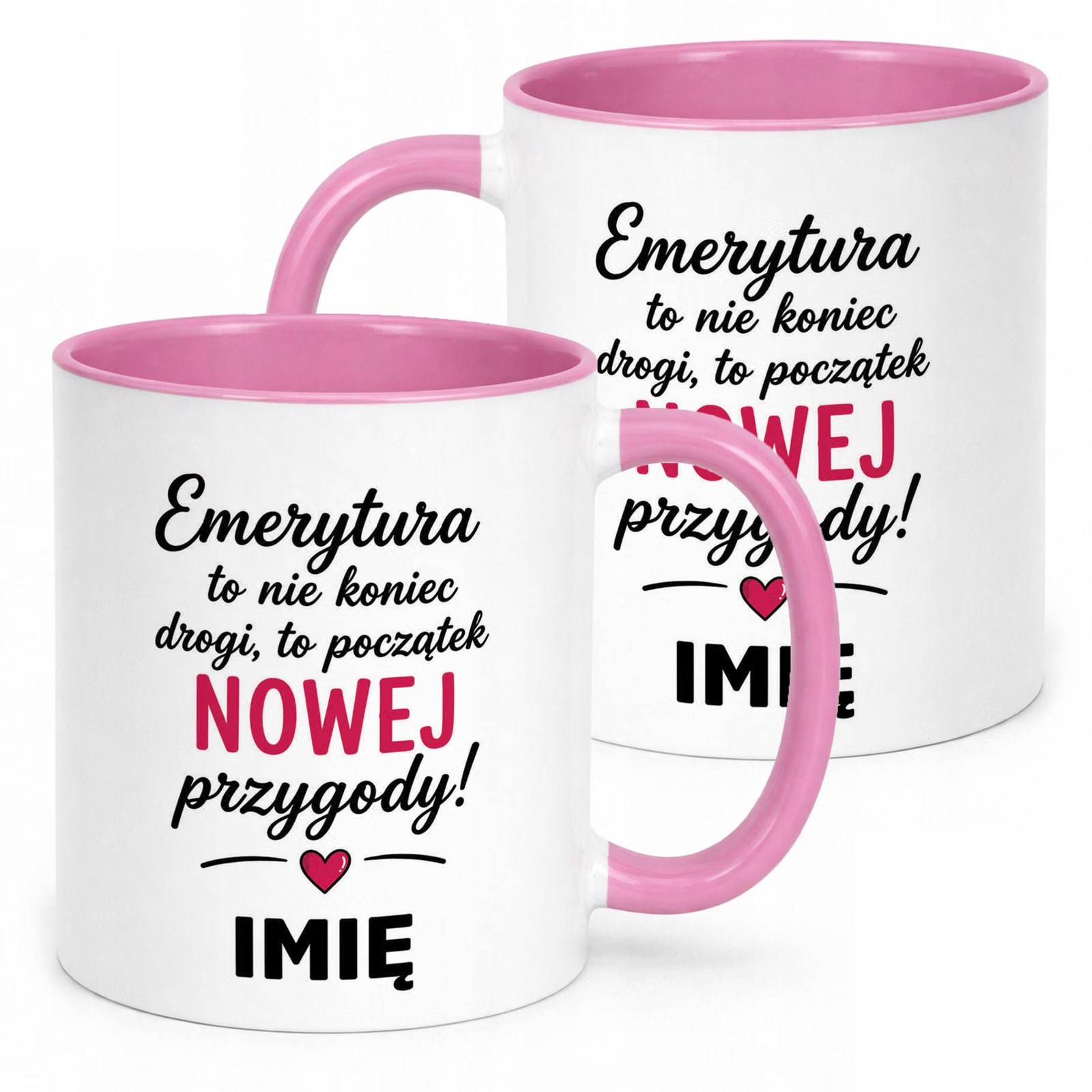 Kubek Różowy Personalizowany z Nadrukiem Emerytura Dla Emerytki Prezent