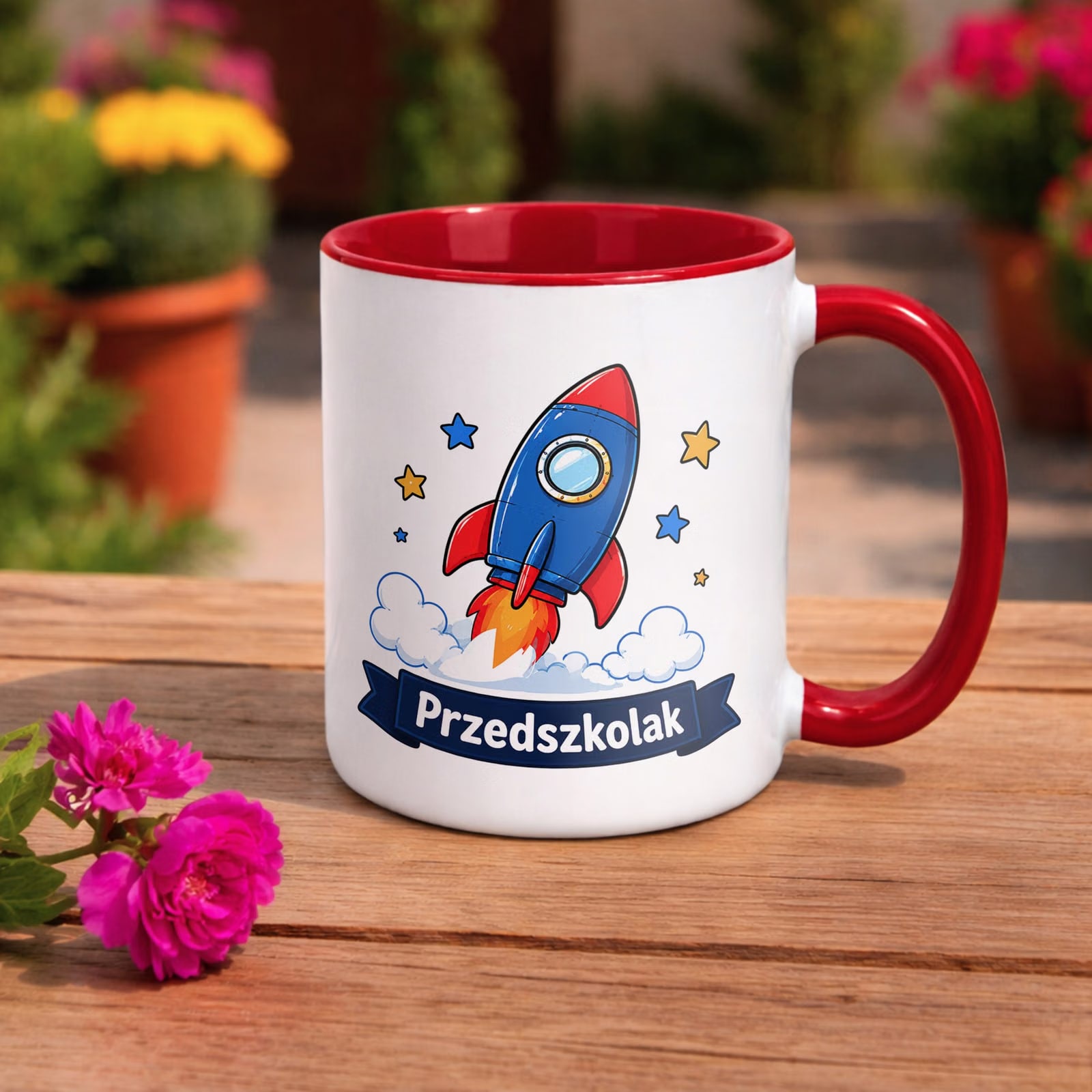 Kubek Czerwony z nadrukiem Przedszkolak Szkoła Dla Dzieci Prezent