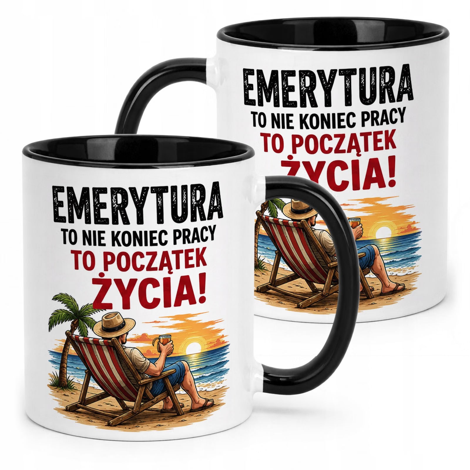 Kubek Czarny z nadrukiem Emerytura Dla Emeryta Emerytki Upominek Prezent