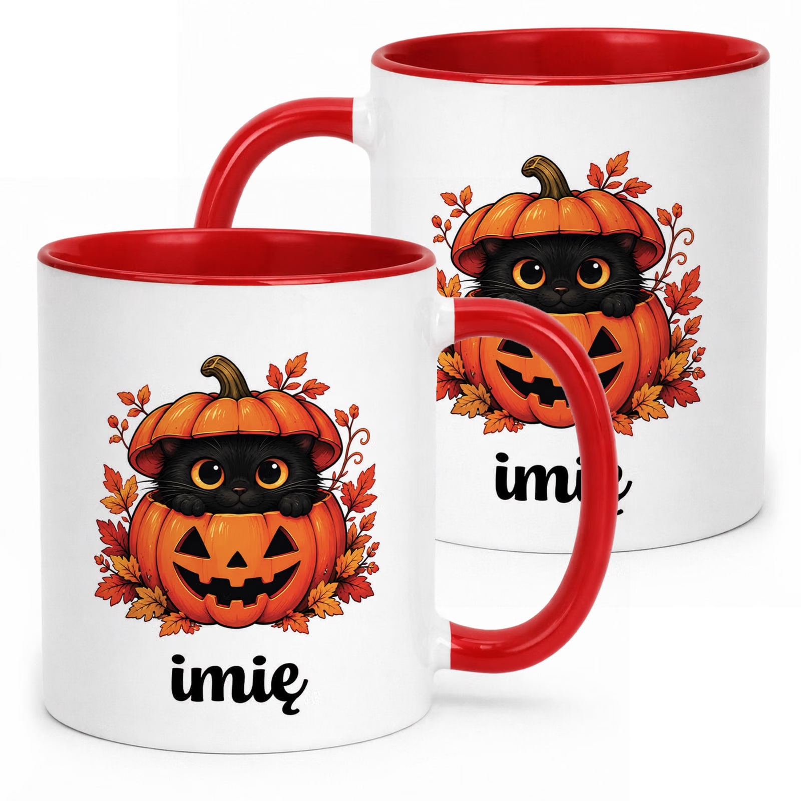 Kubek Czerwony Personalizowany z Nadrukiem Halloween Jesień Prezent